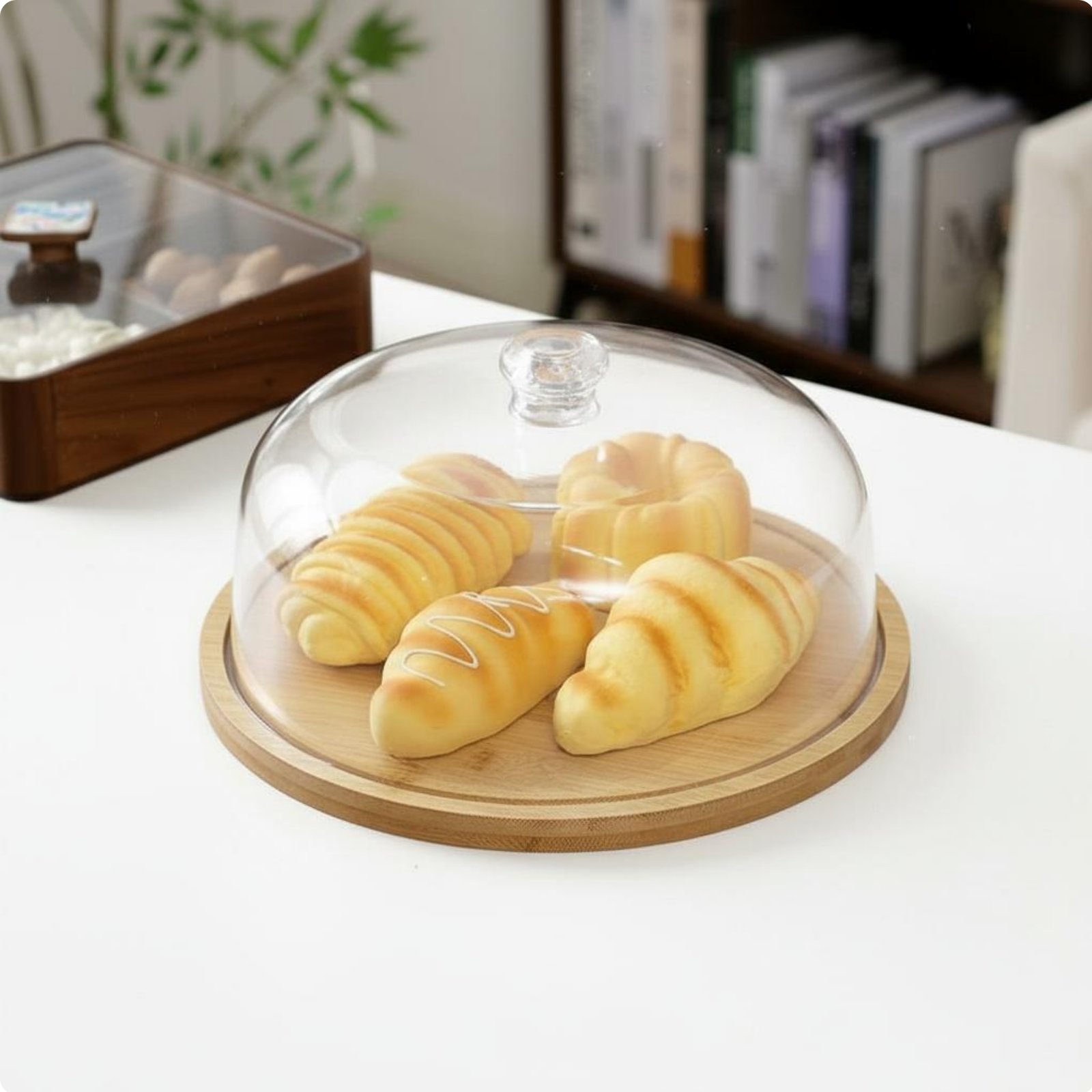 Cake Dome with Wooden Base Rotatable Serveware Particle-Resistant for Parties