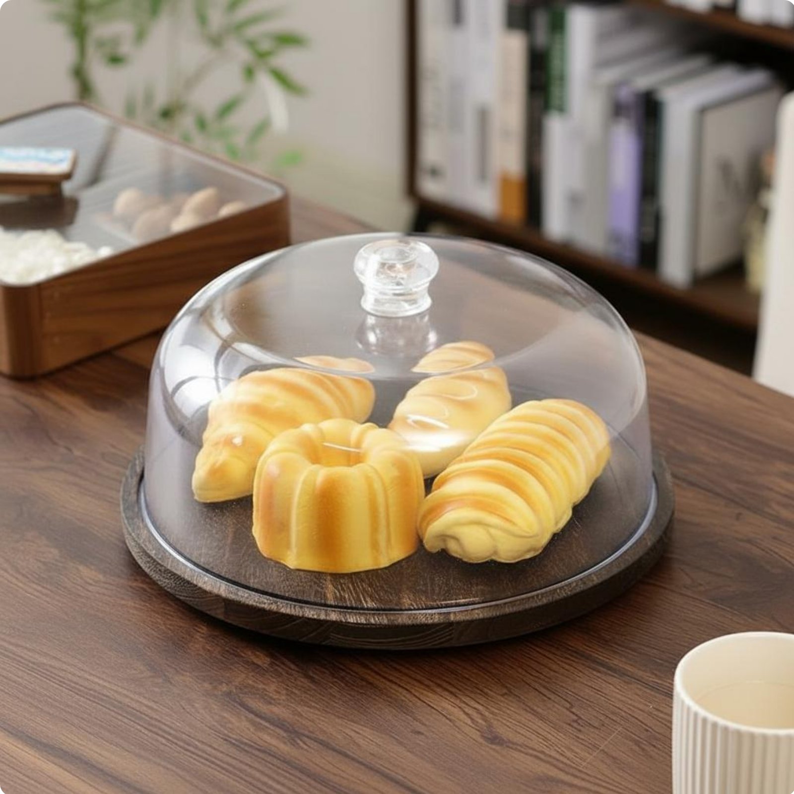 Cake Dome with Wooden Base Rotatable Serveware Particle-Resistant