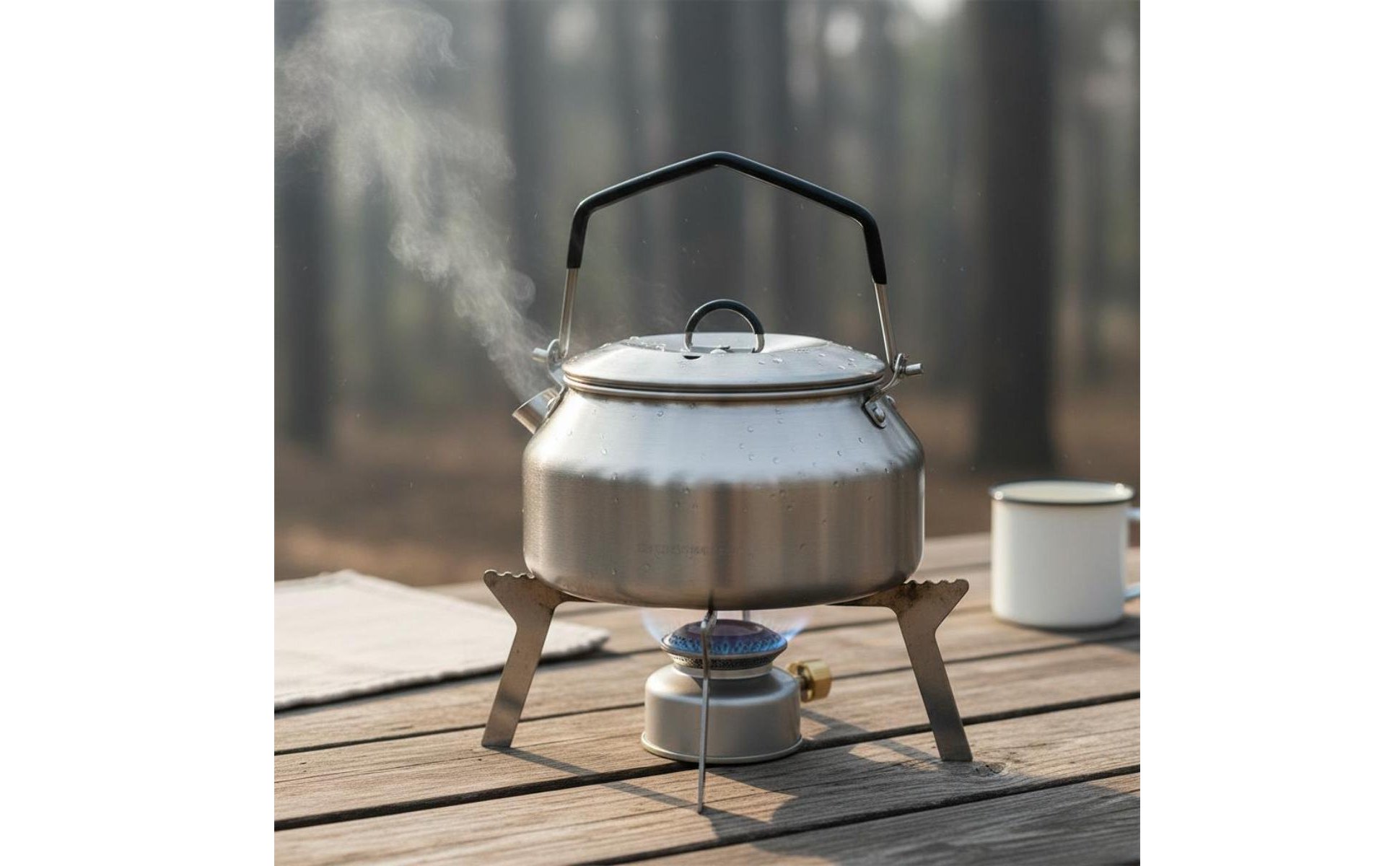 1L Hiking Kettle 304 Stainless Steel Camping Kettle Folding Handle for Campers