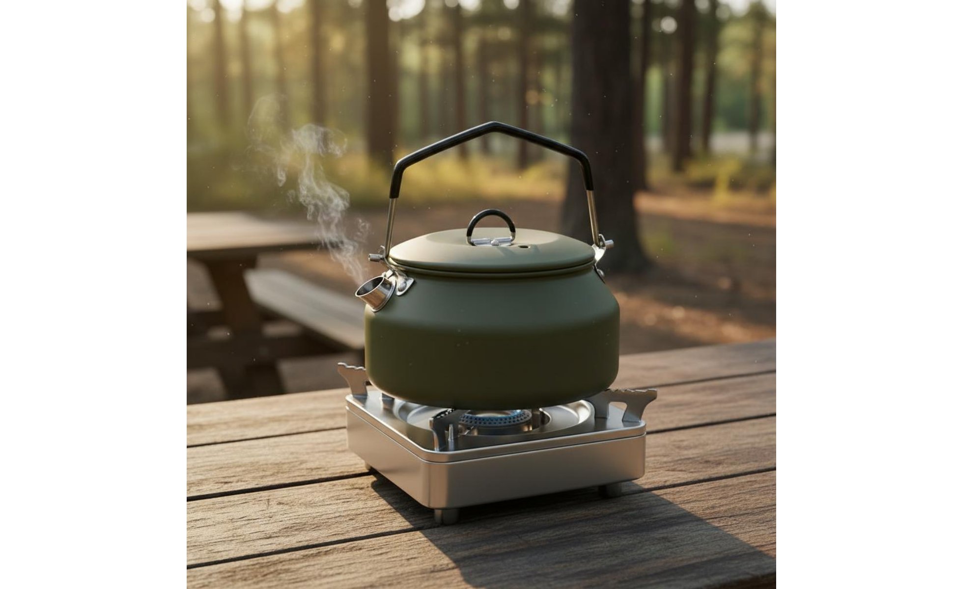 1L Hiking Kettle 304 Stainless Steel Camping Kettle Folding Handle for Campers