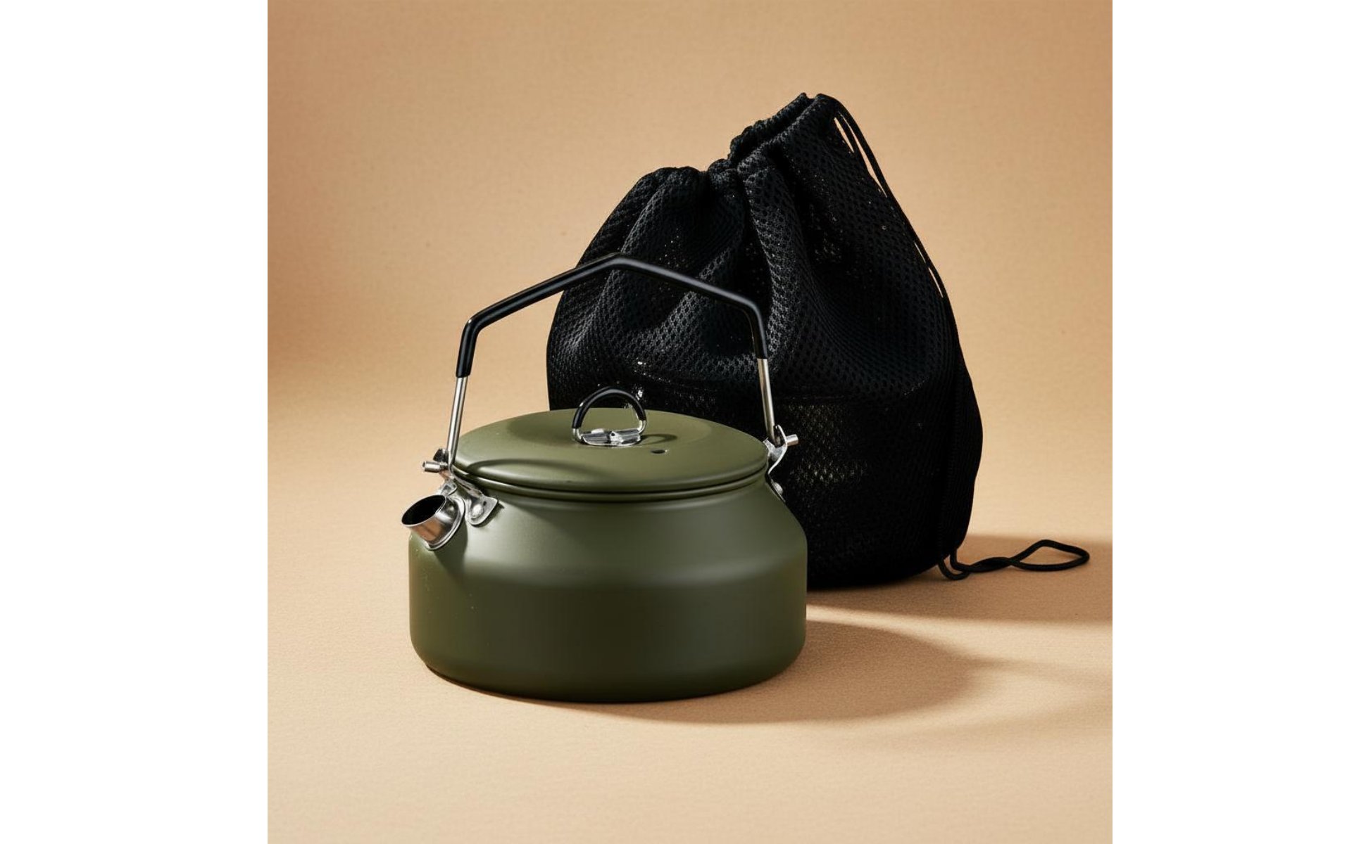 1L Hiking Kettle 304 Stainless Steel Camping Kettle Folding Handle for Campers