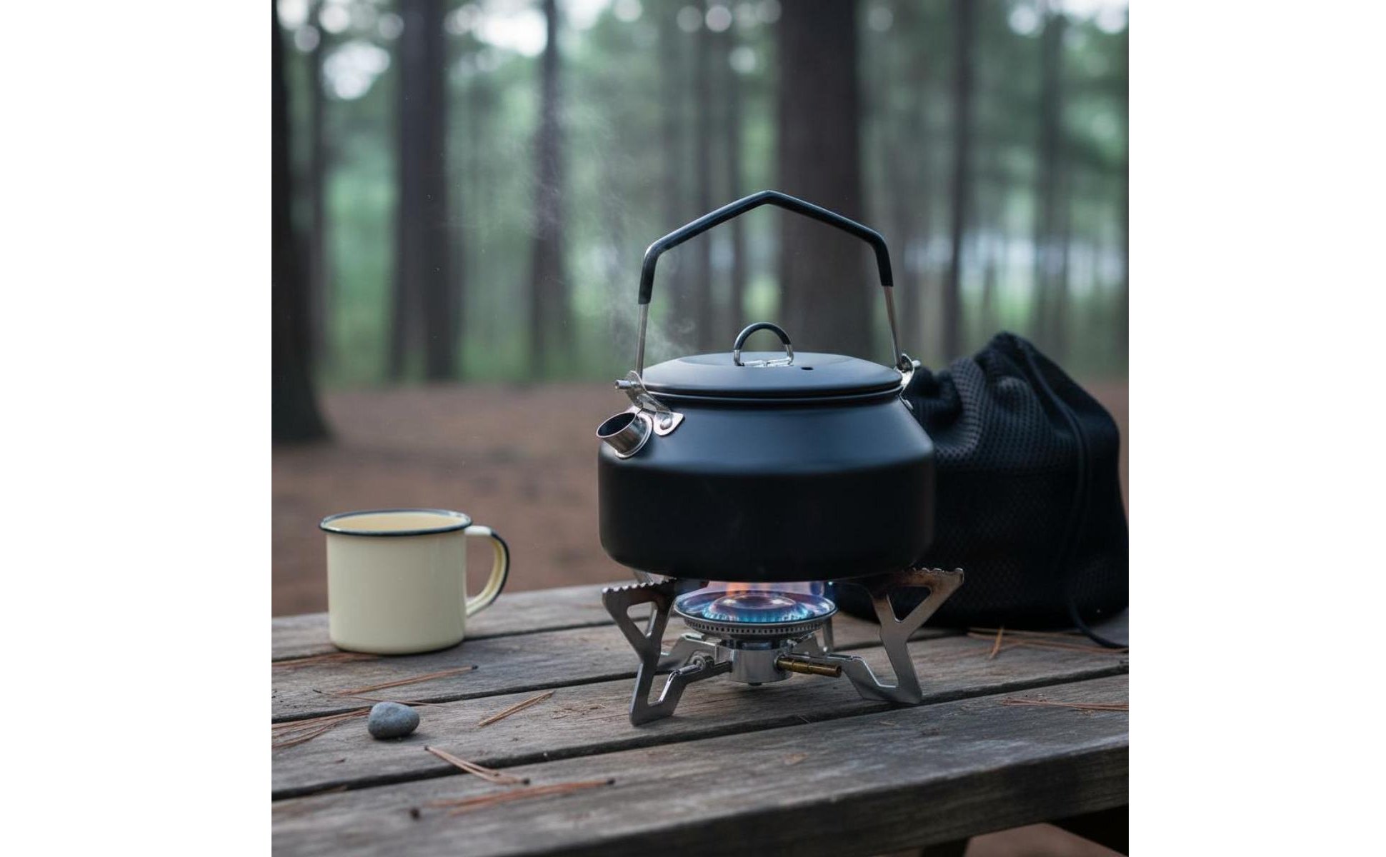 1L Hiking Kettle 304 Stainless Steel Camping Kettle Folding Handle for Campers