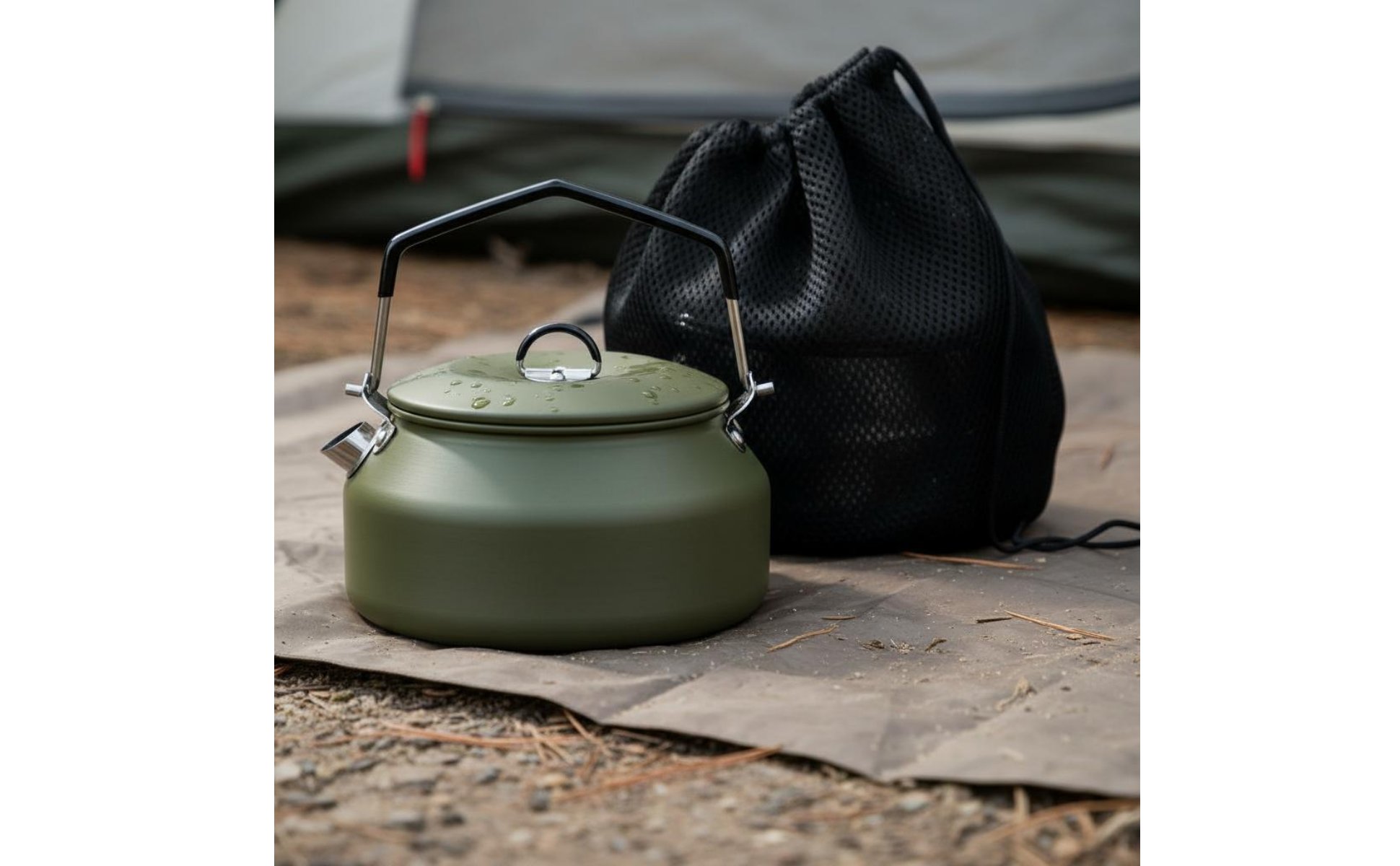 1L Hiking Kettle 304 Stainless Steel Camping Kettle Folding Handle for Campers