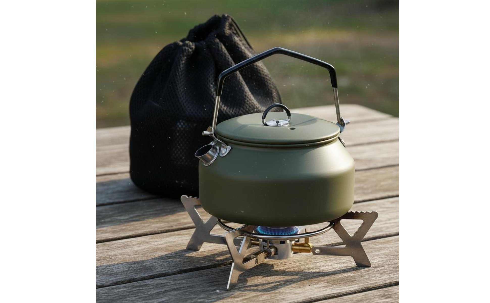 1L Hiking Kettle 304 Stainless Steel Camping Kettle Folding Handle for Campers
