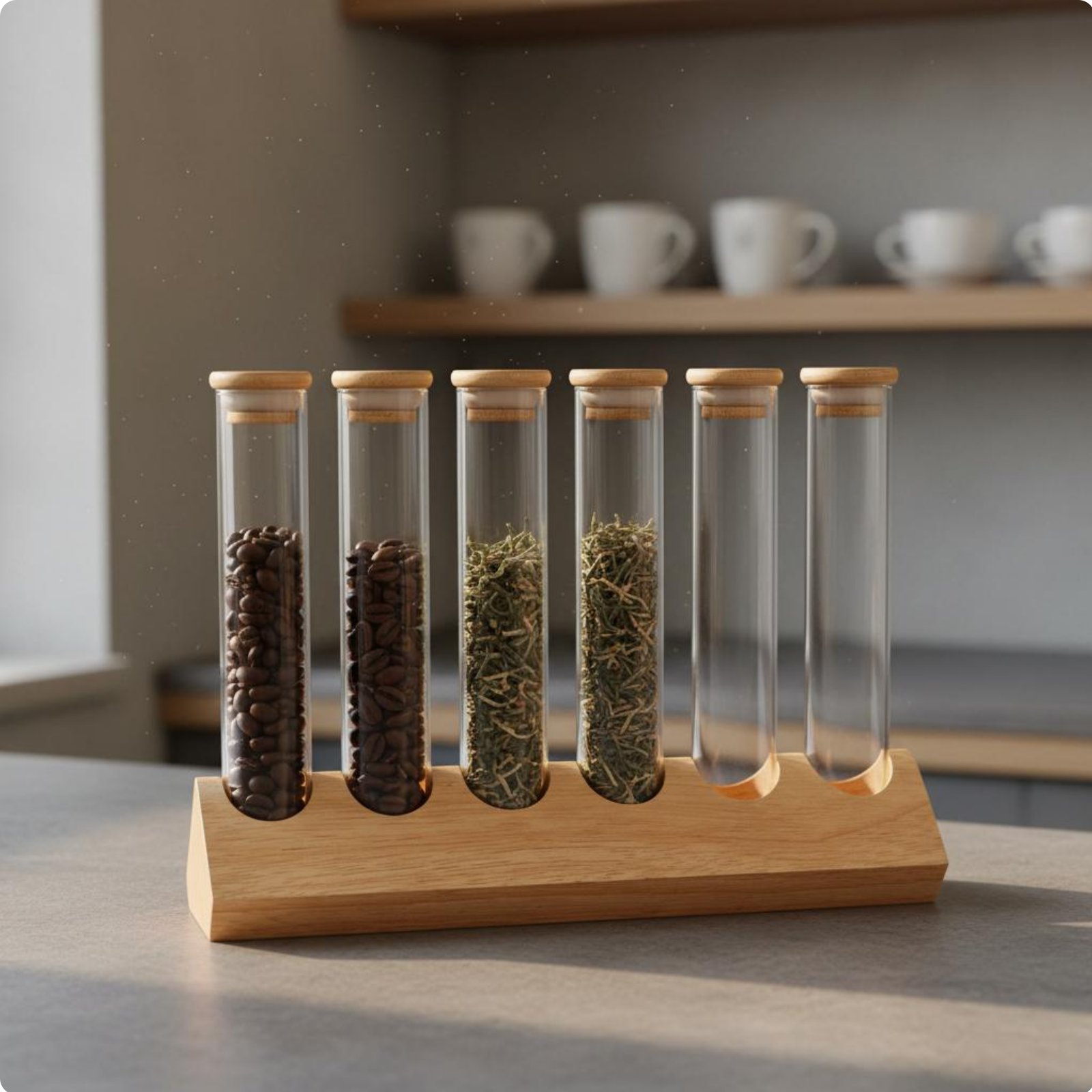 Glass Tube Container Set with Wooden Stand Premium Materials for Pantry