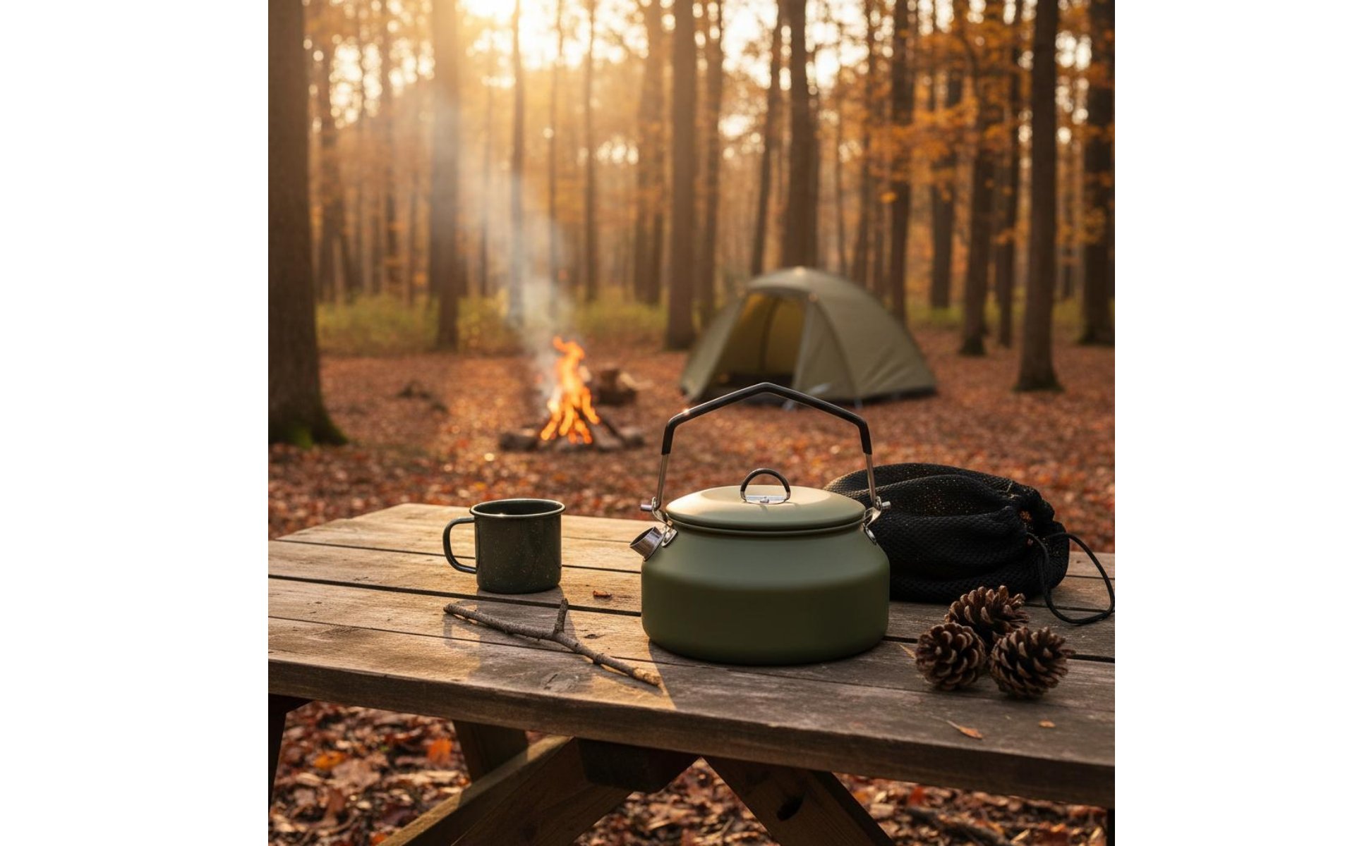 1L Hiking Kettle 304 Stainless Steel Camping Kettle Folding Handle for Campers