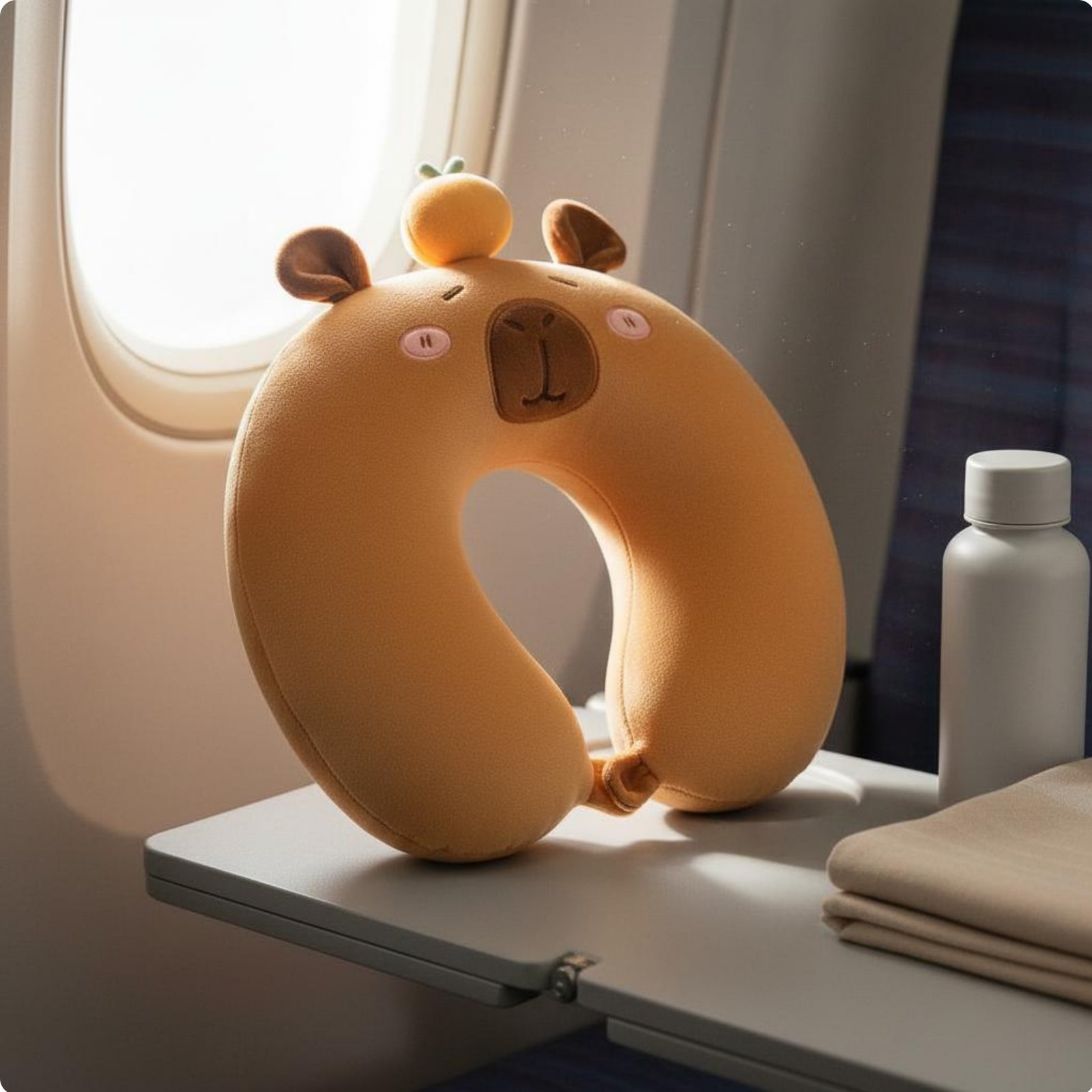 Capybara Neck Pillow Ergonomic Design U-Shaped Travel Pillow Breathable