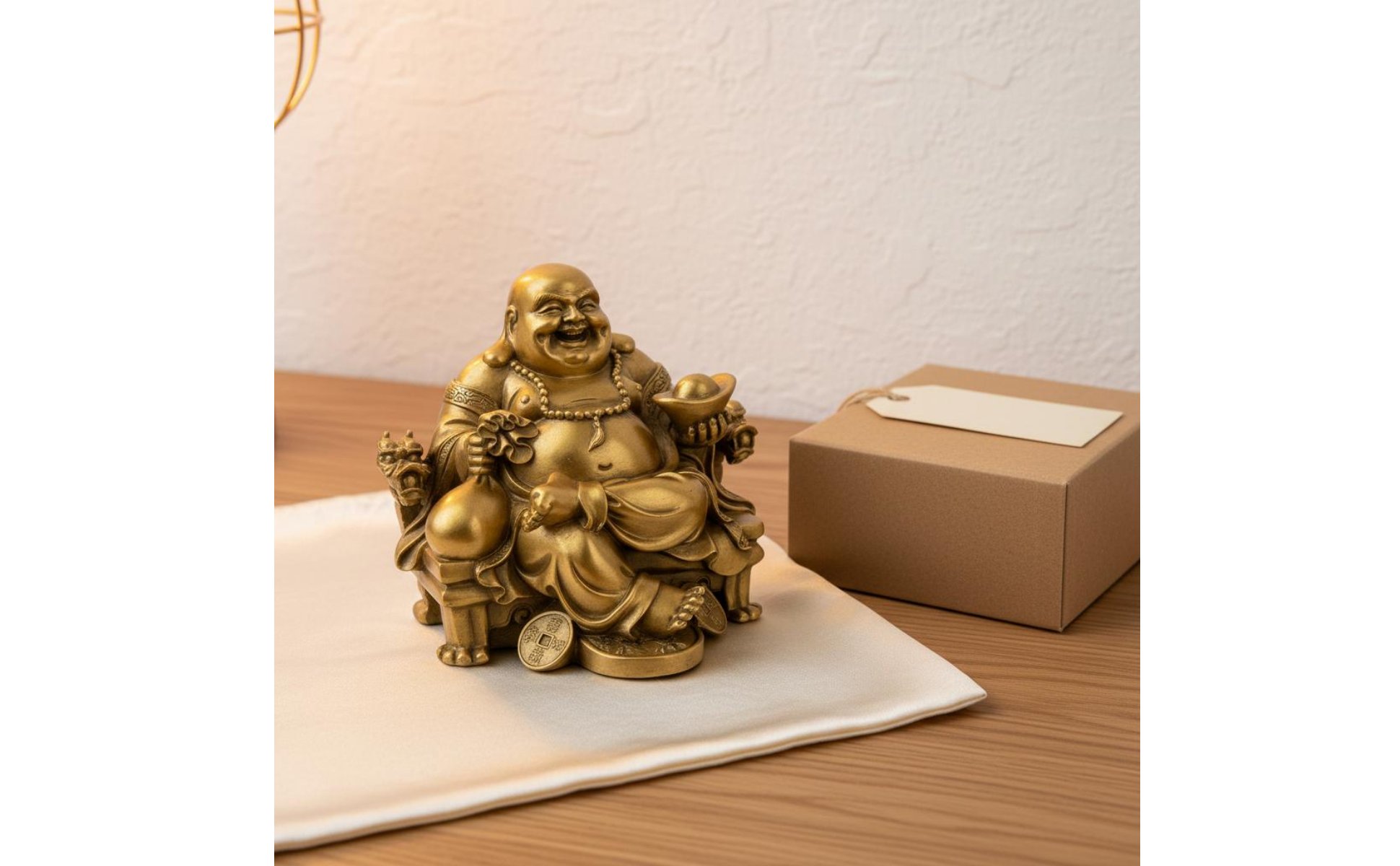 Laughing Buddha Statue Wealth Attraction Golden Maitreya Figurine Good Fortune
