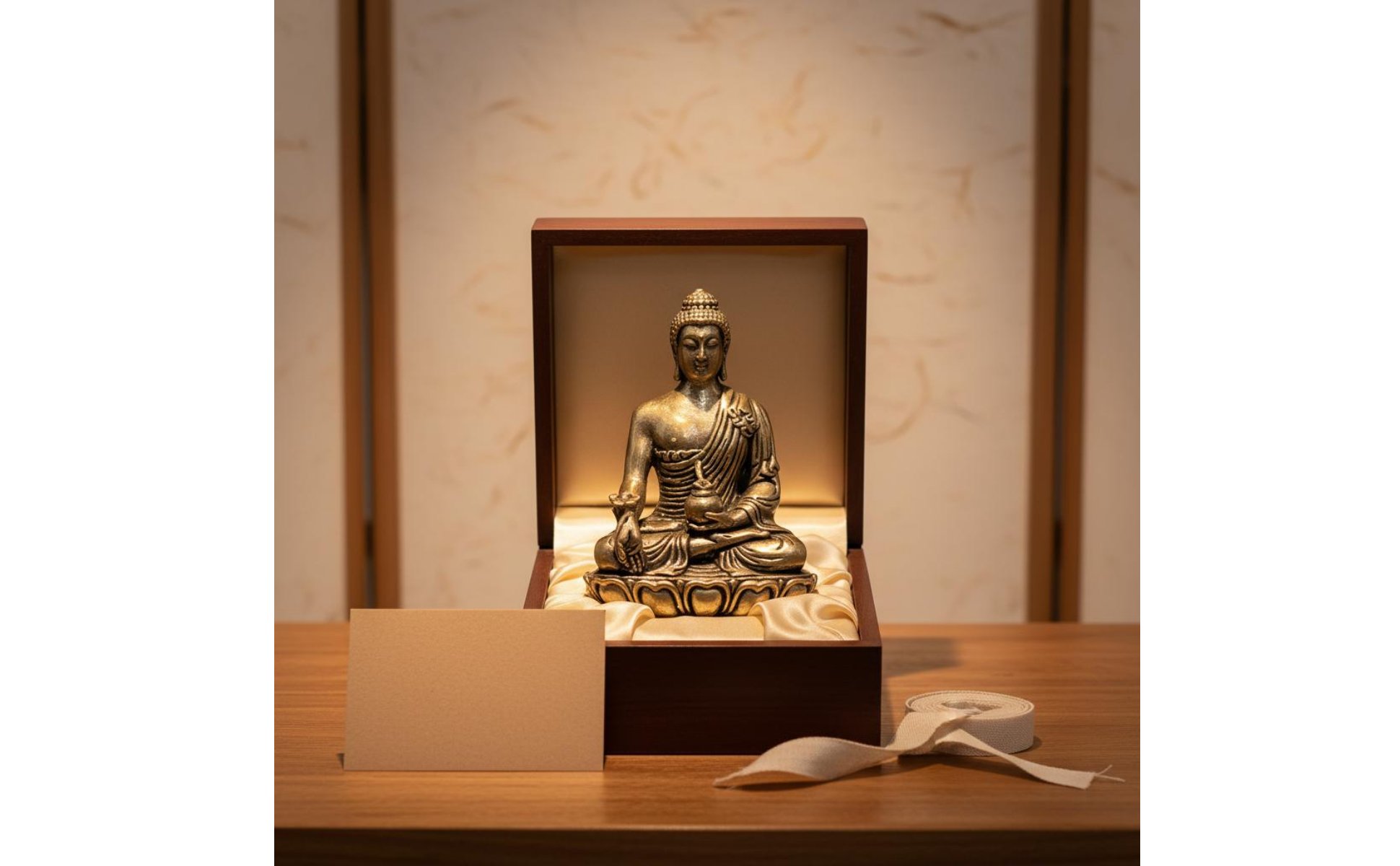Brass Medicine Buddha Statue Detailed Artwork for Altar, Office Desk, Buddhists