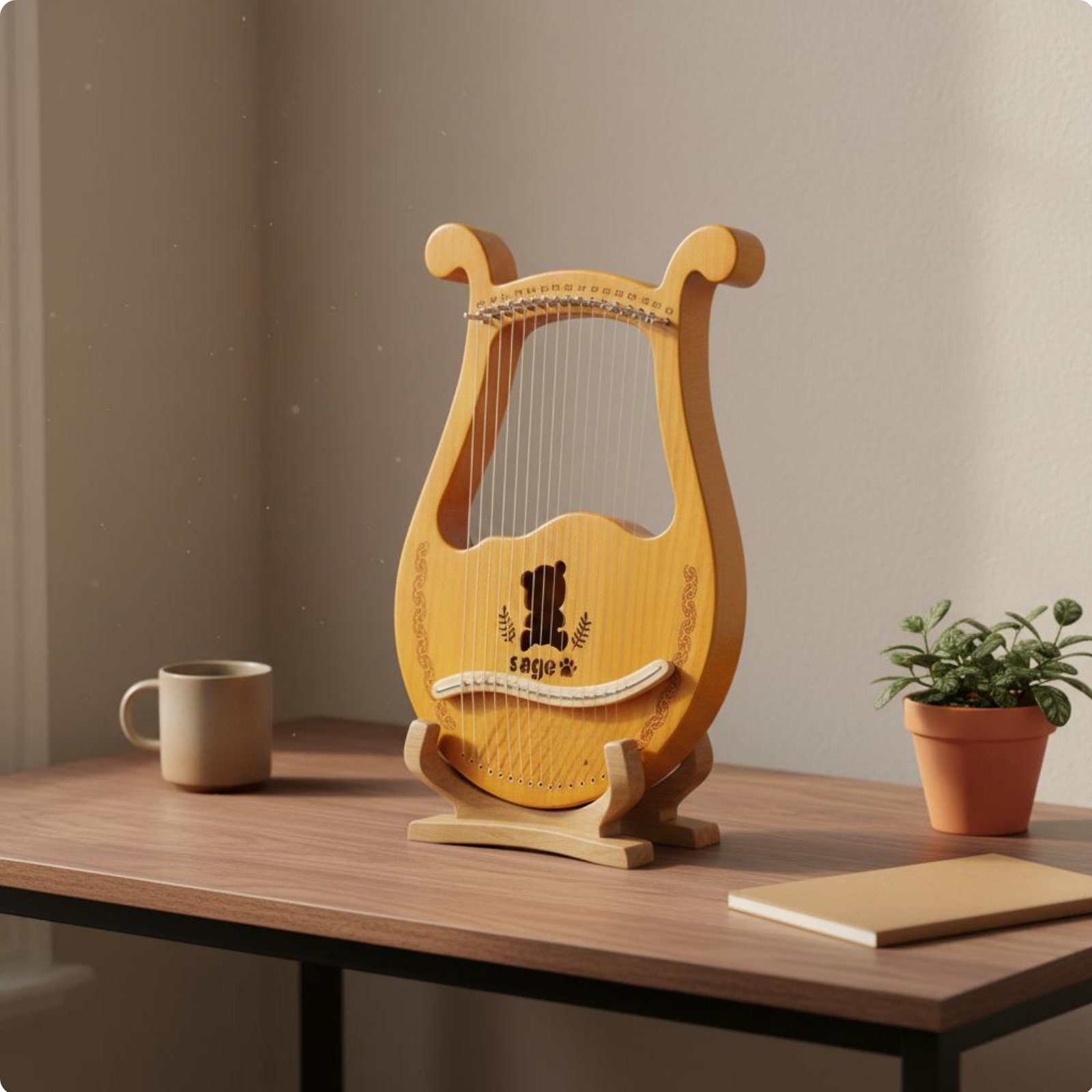 Wooden Lyre Harp Easy to Play 24 String Lyre Selected Wood for Travel,