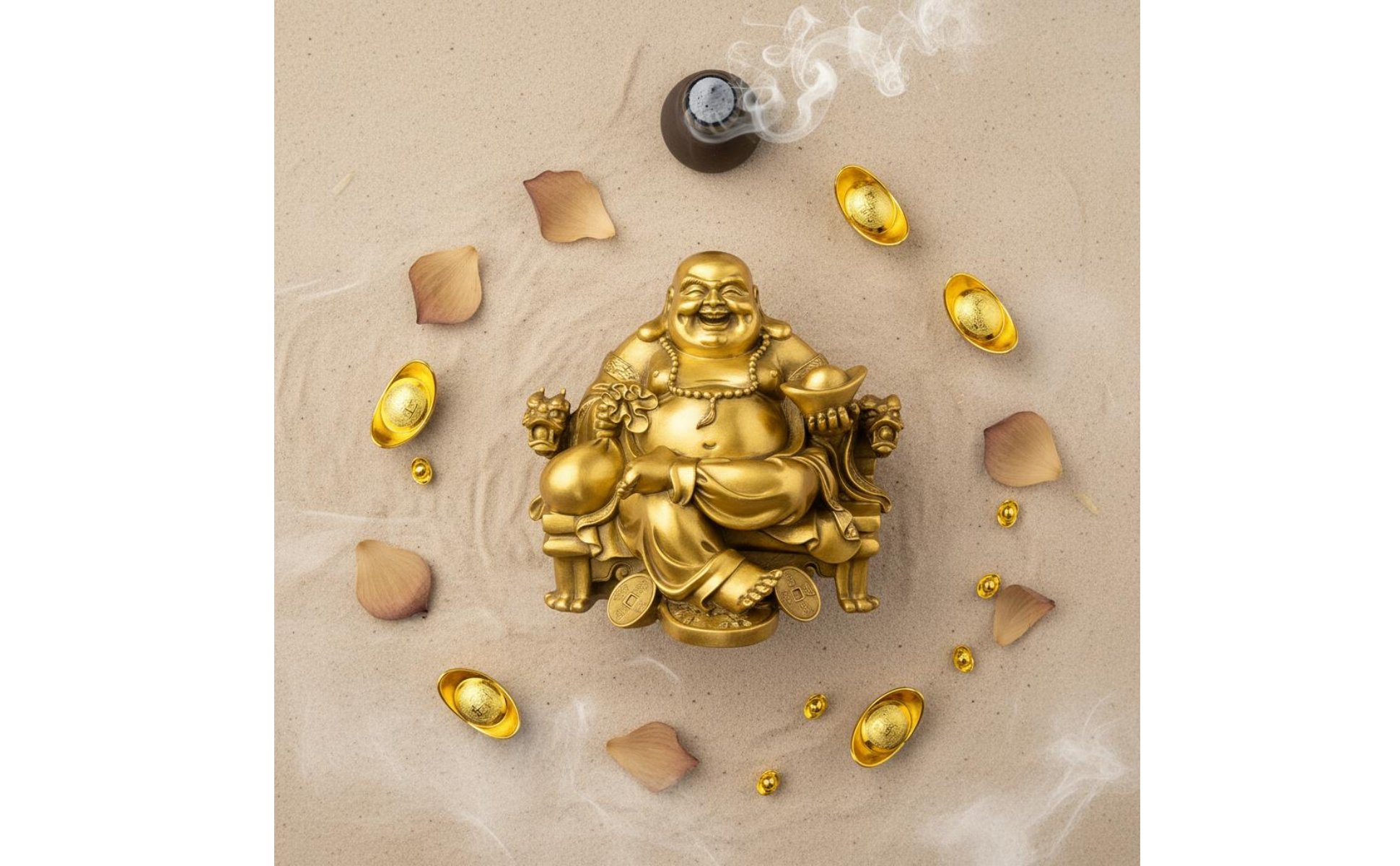 Laughing Buddha Statue Wealth Attraction Golden Maitreya Figurine Good Fortune