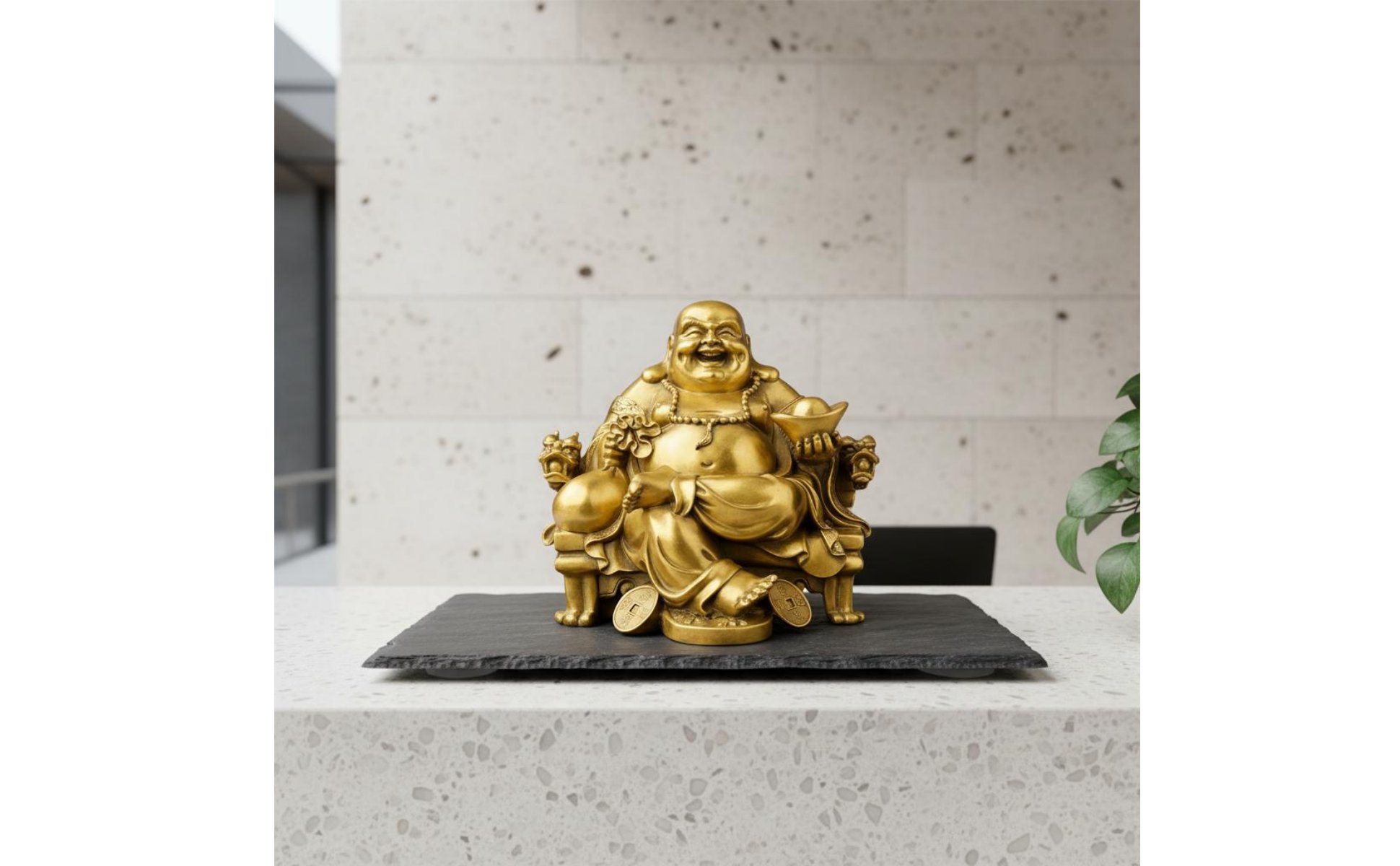 Laughing Buddha Statue Wealth Attraction Golden Maitreya Figurine Good Fortune