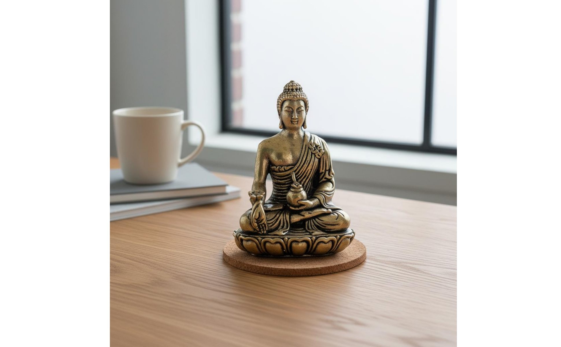 Brass Medicine Buddha Statue Detailed Artwork for Altar, Office Desk, Buddhists