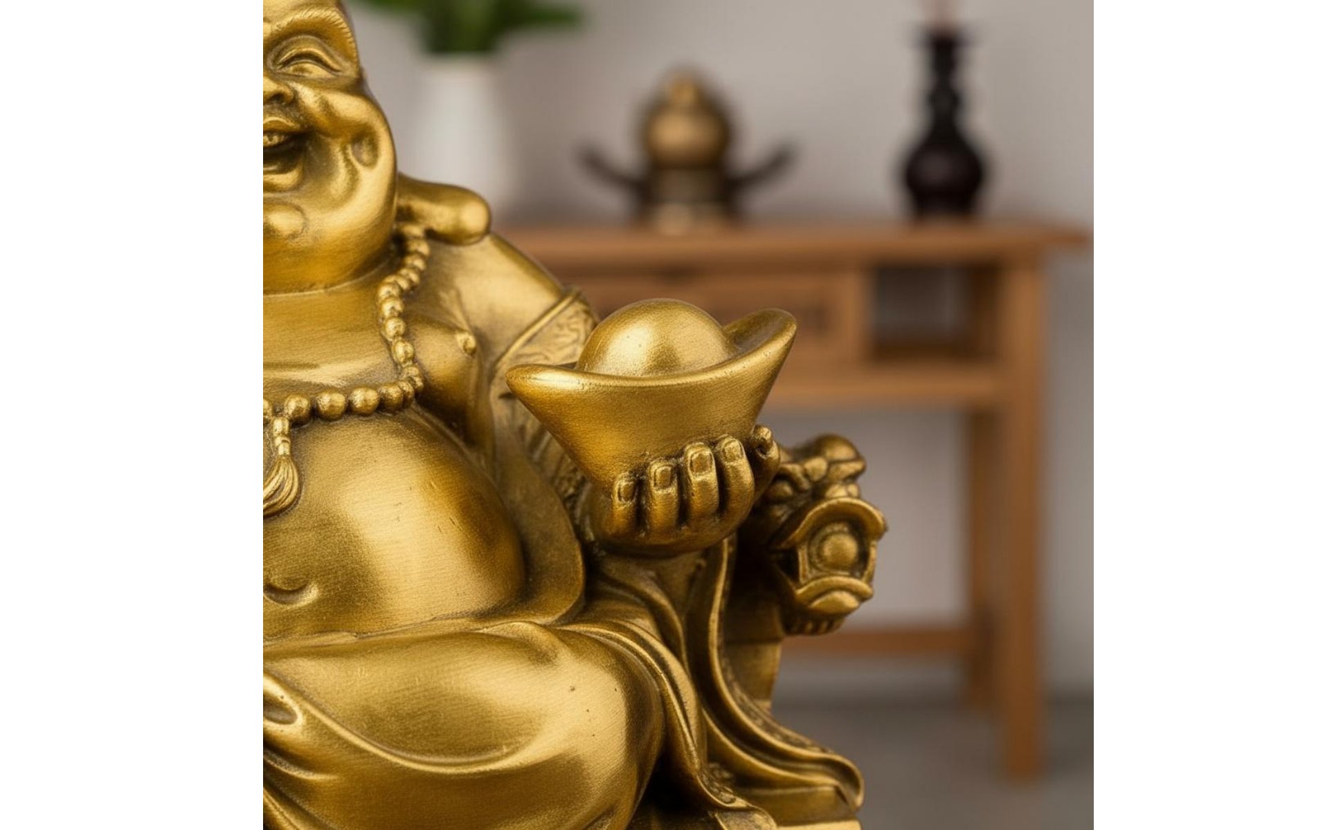 Laughing Buddha Statue Wealth Attraction Golden Maitreya Figurine Good Fortune