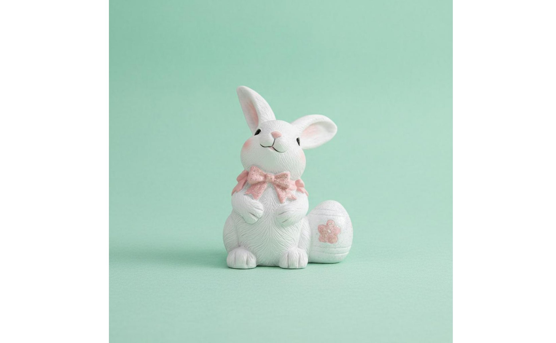 Easter Bunny Figurine Holiday Themed White Bunny with Egg Ornament for Bedroom