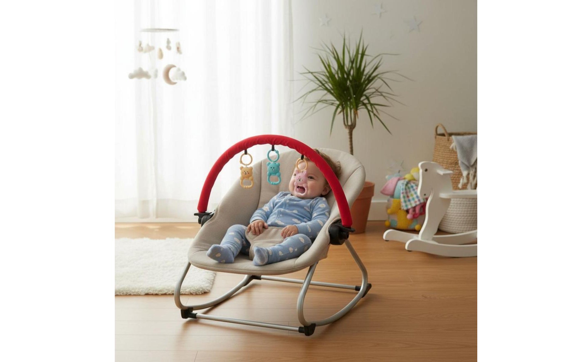 Baby Bouncer Toy Arch Wooden Beads Bouncer Toy Bar Attachment for Infants