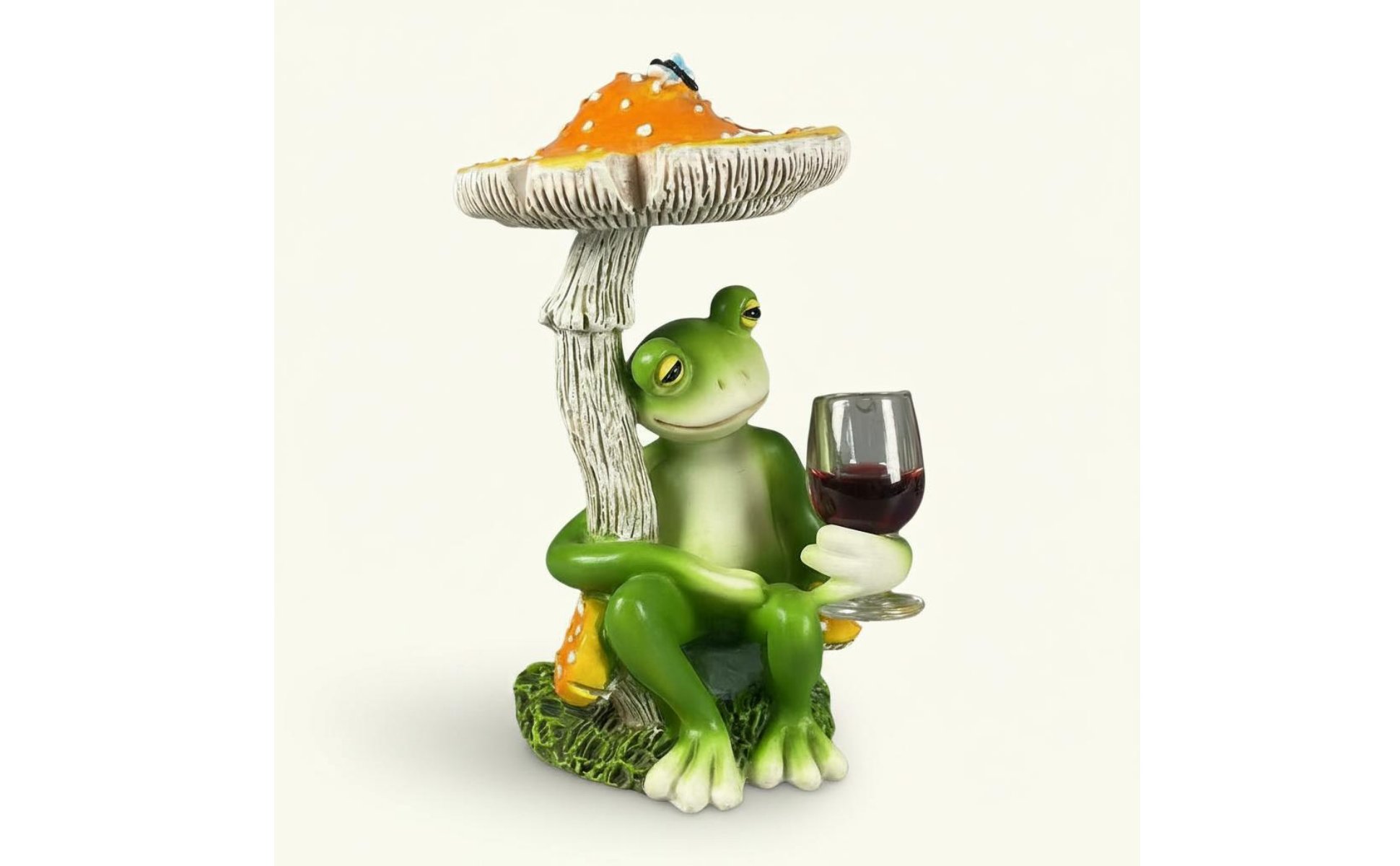 Frog Under Toadstool Figurine Creative Design Frog Drinking Wine Statue