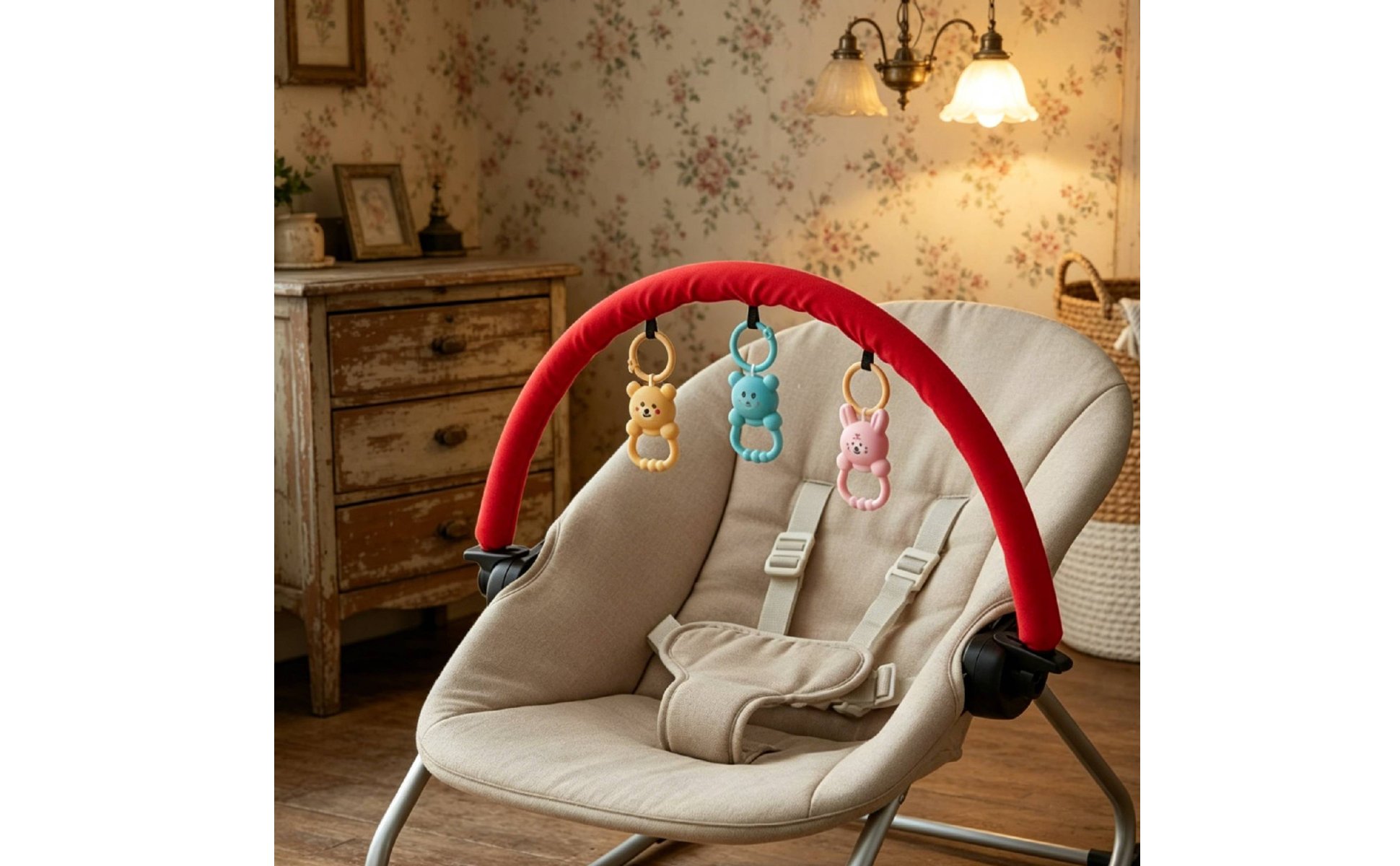Baby Bouncer Toy Arch Wooden Beads Bouncer Toy Bar Attachment for Infants