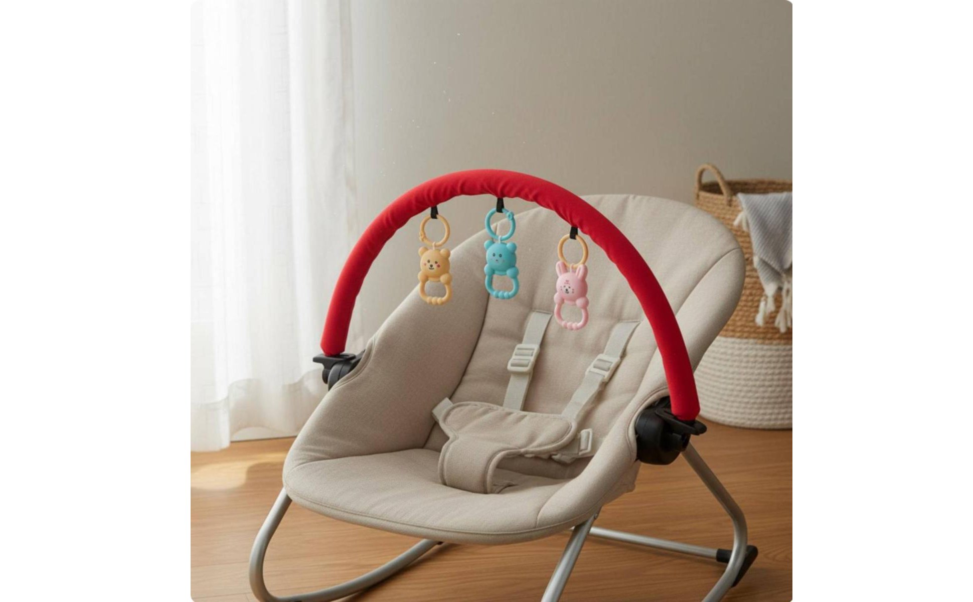 Baby Bouncer Toy Arch Wooden Beads Bouncer Toy Bar Attachment for Infants