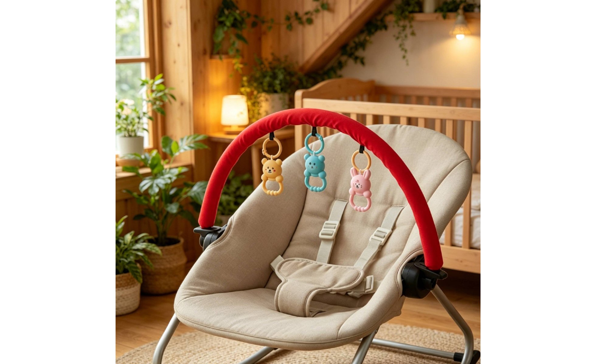 Baby Bouncer Toy Arch Wooden Beads Bouncer Toy Bar Attachment for Infants