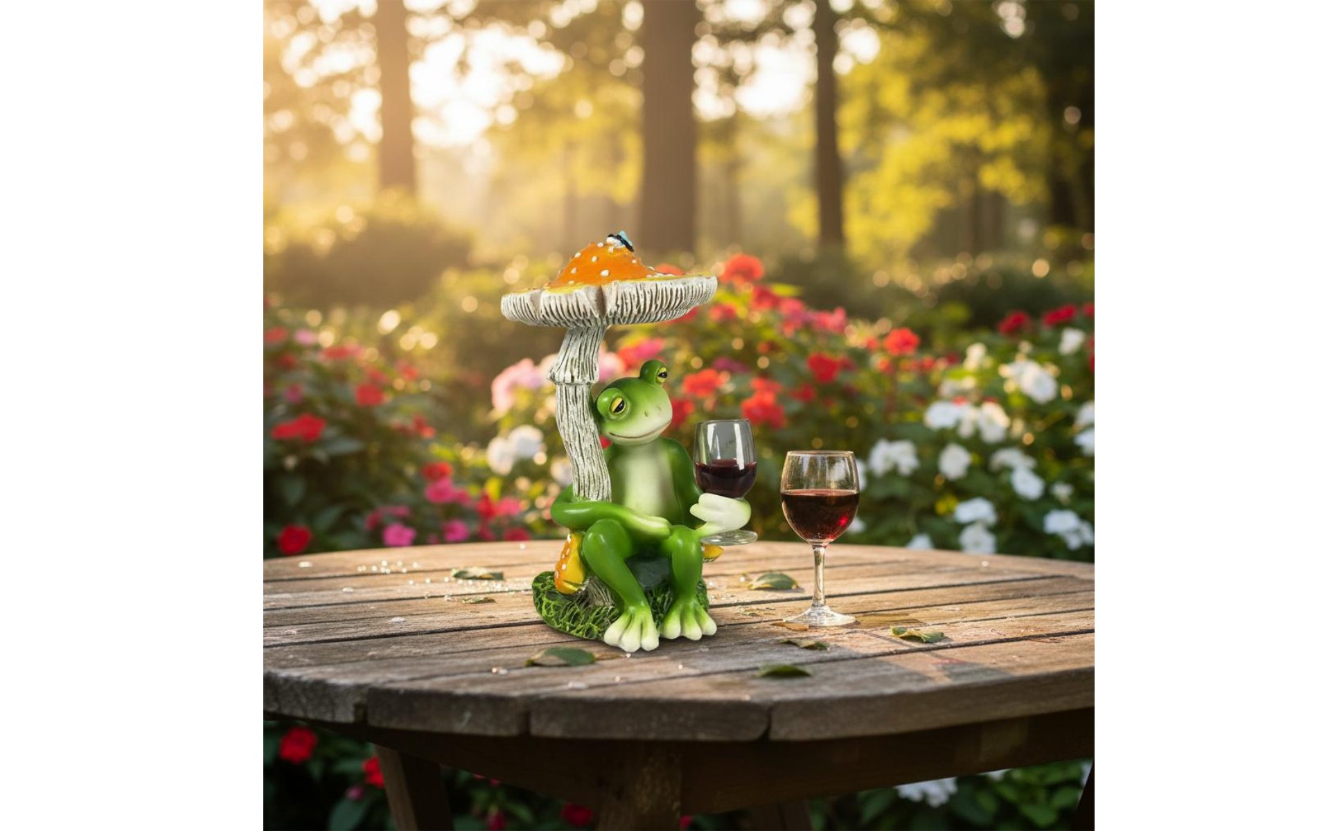Frog Under Toadstool Figurine Creative Design Frog Drinking Wine Statue