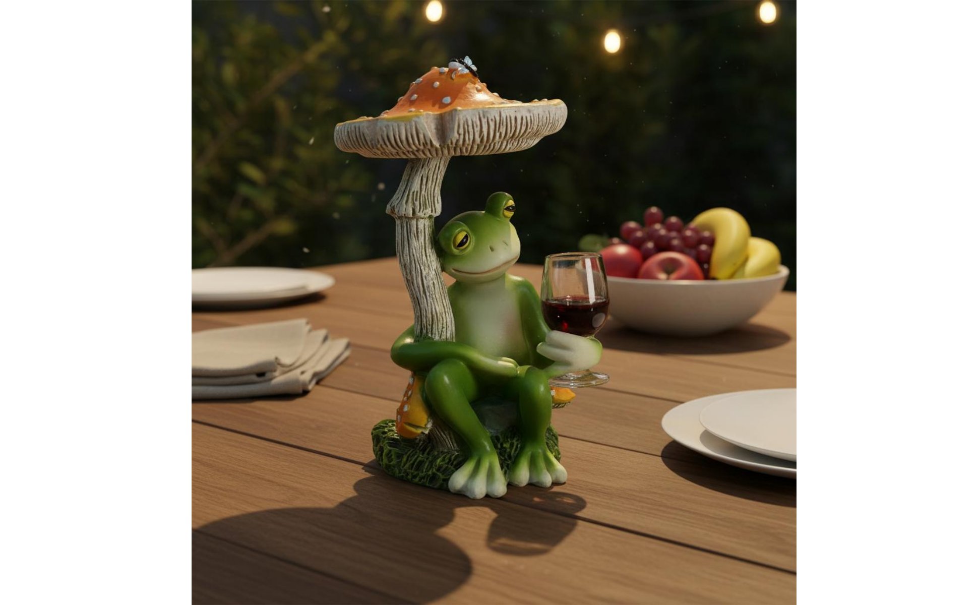 Frog Under Toadstool Figurine Creative Design Frog Drinking Wine Statue