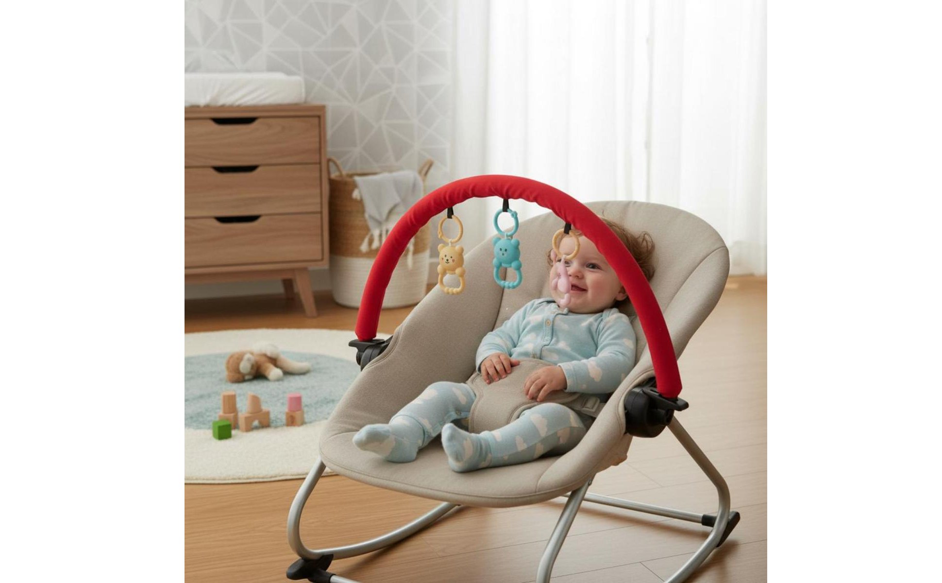 Baby Bouncer Toy Arch Wooden Beads Bouncer Toy Bar Attachment for Infants