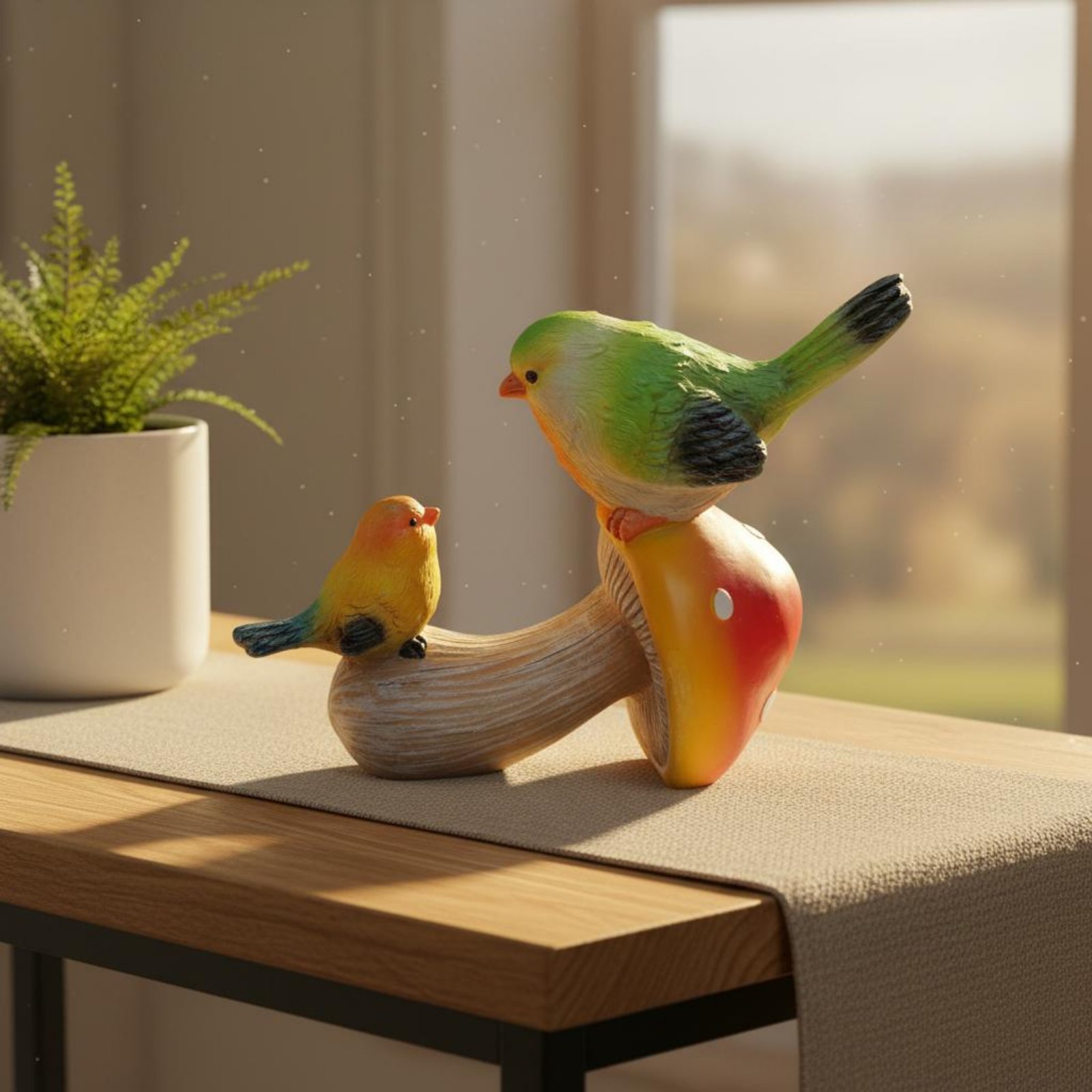 Colorful Bird and Toadstool Decor Vibrant Colors Birds on Toadstool Figurine - Produktbild 5
