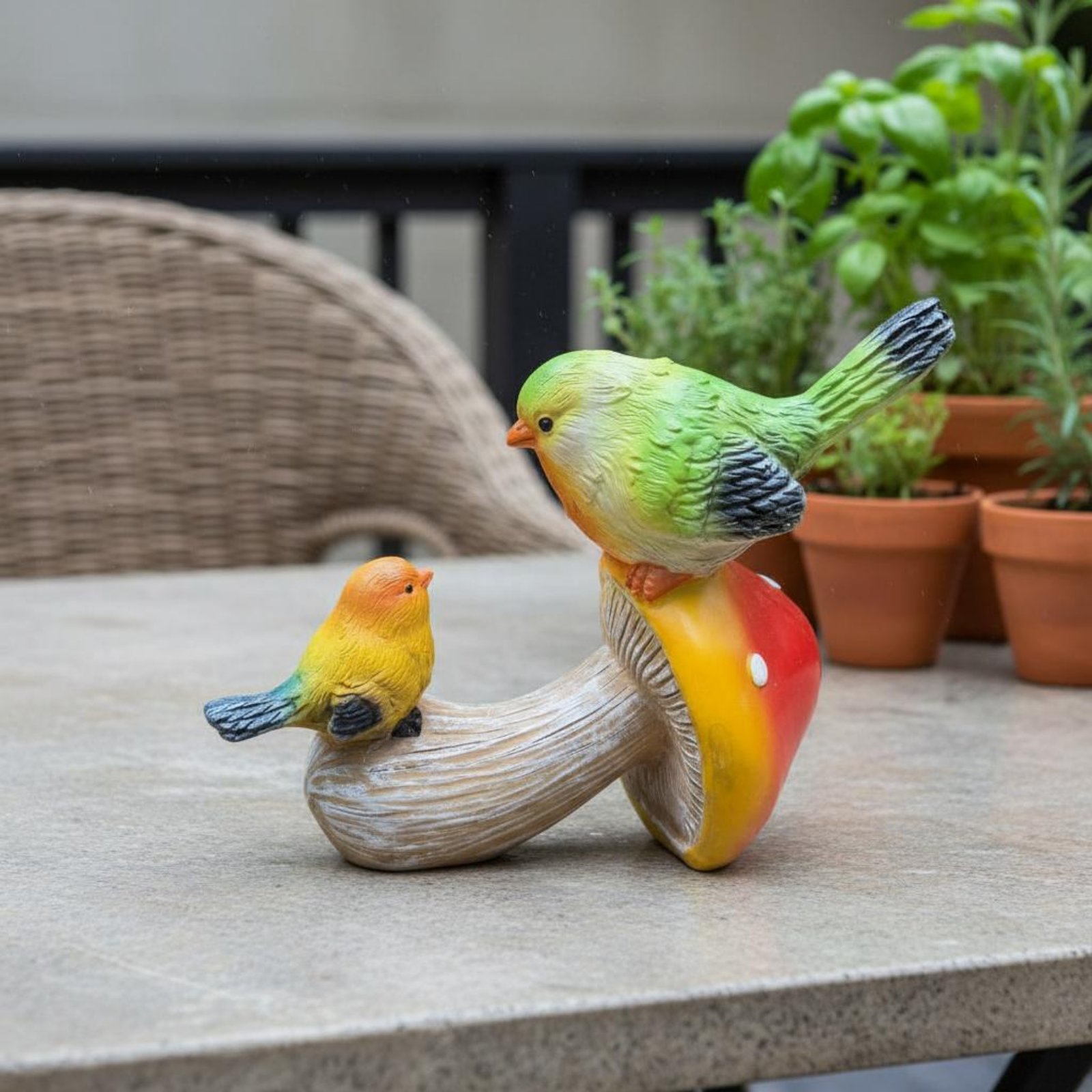 Colorful Bird and Toadstool Decor Vibrant Colors Birds on Toadstool Figurine - Produktbild 4