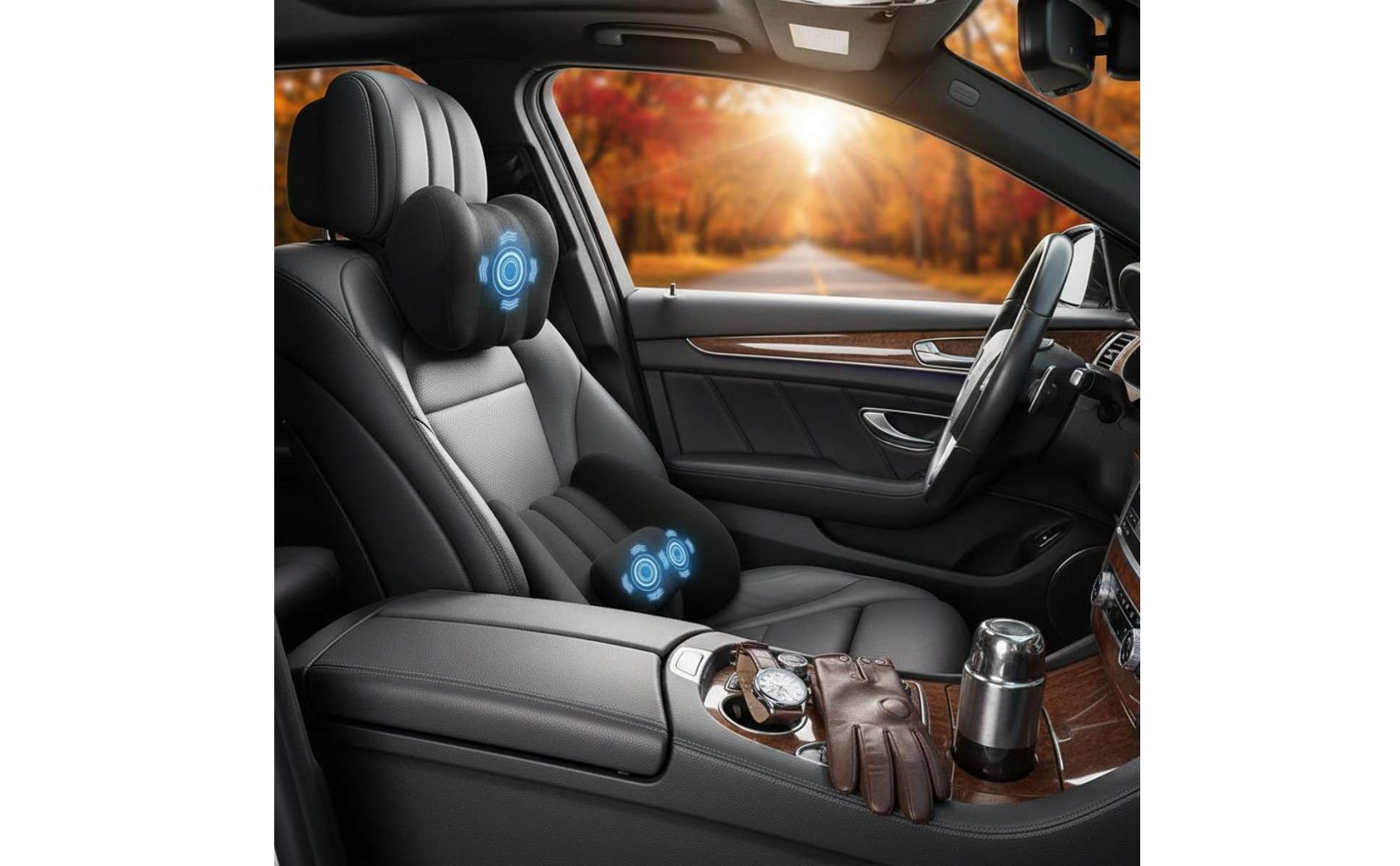 2 Pièces Coussin de Siège de Voiture Massant Intensité Réglable pour Conducteurs