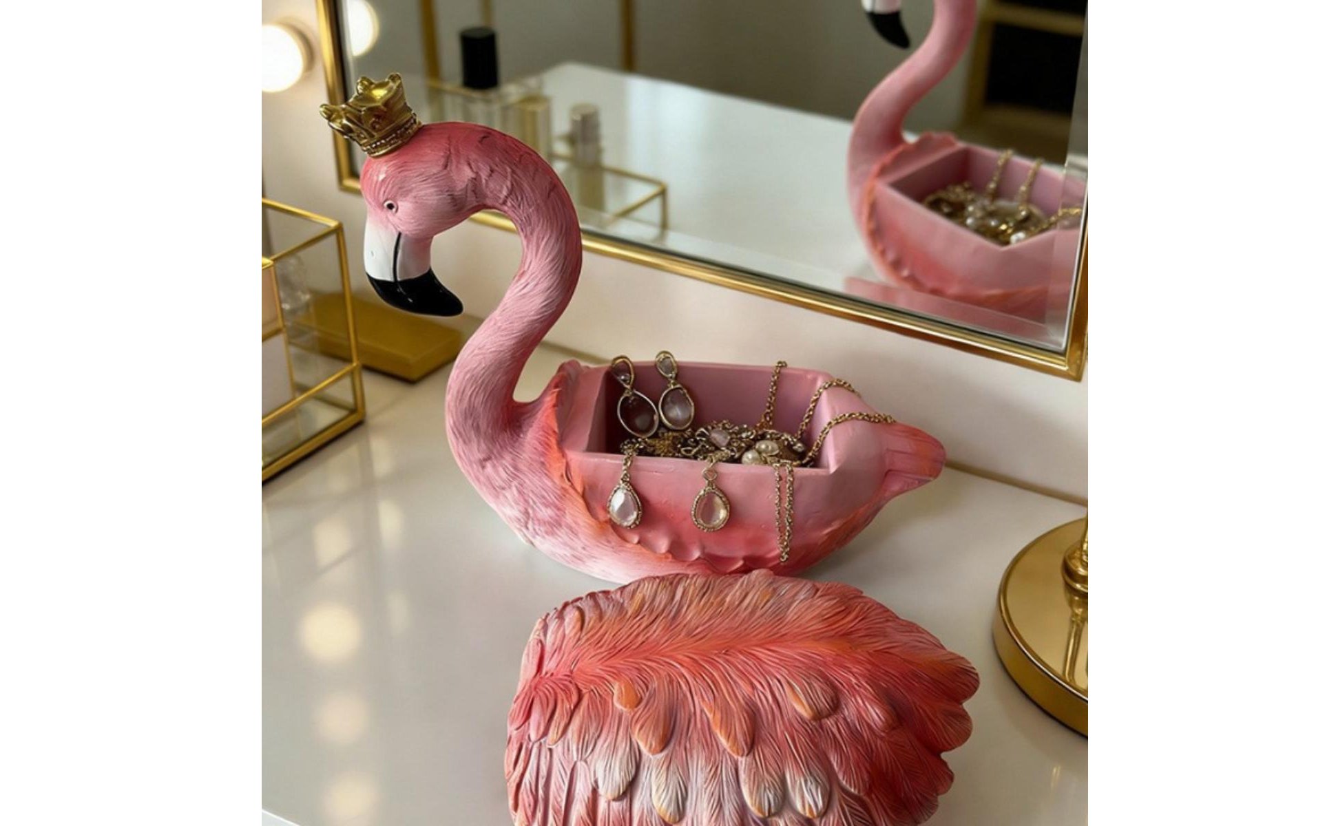 Flamingo Storage Box Multi-Functional Crowned Flamingo Jewelry Holder for Garden