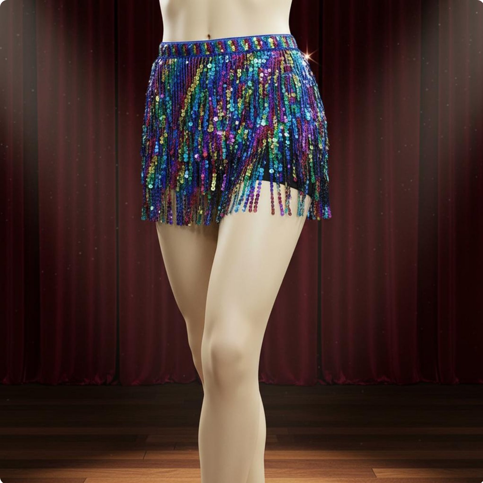 Belly Dance Hip Scarf Sequined Fringe Dance Skirt Multi-Layered for Dancers