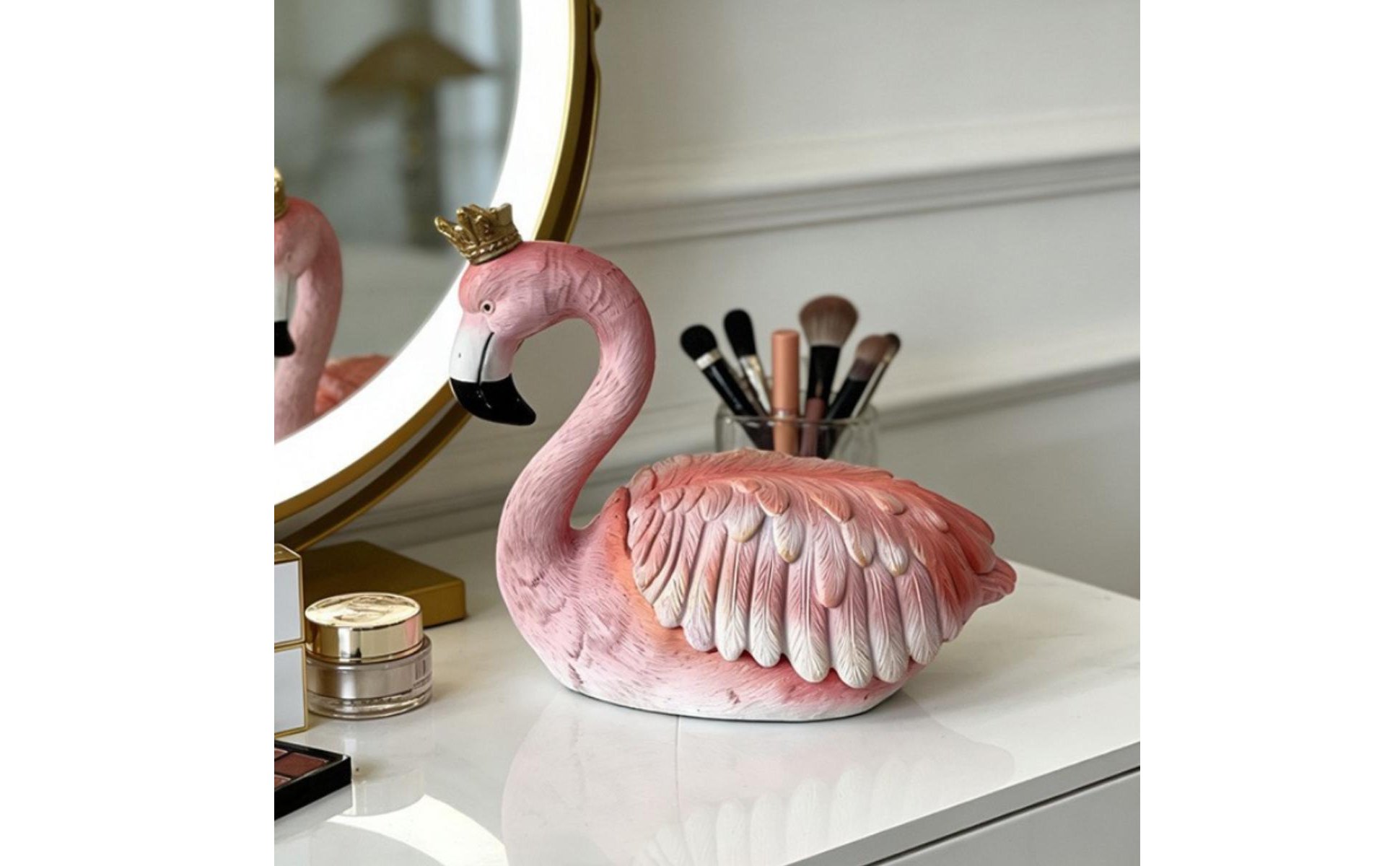 Flamingo Storage Box Multi-Functional Crowned Flamingo Jewelry Holder for Garden