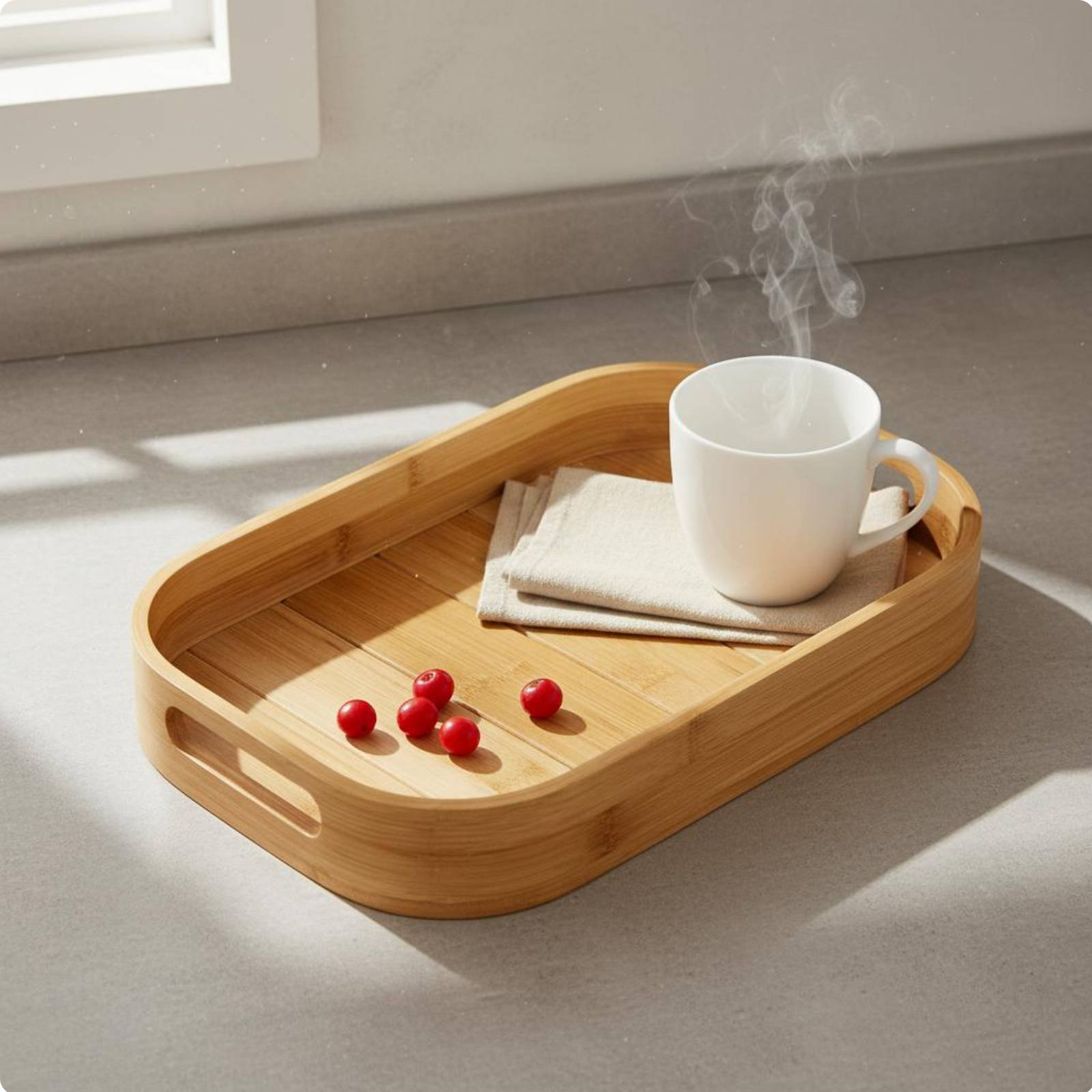 Bamboo Serving Tray Stackable Design Rectangular Food Tray for Kitchen