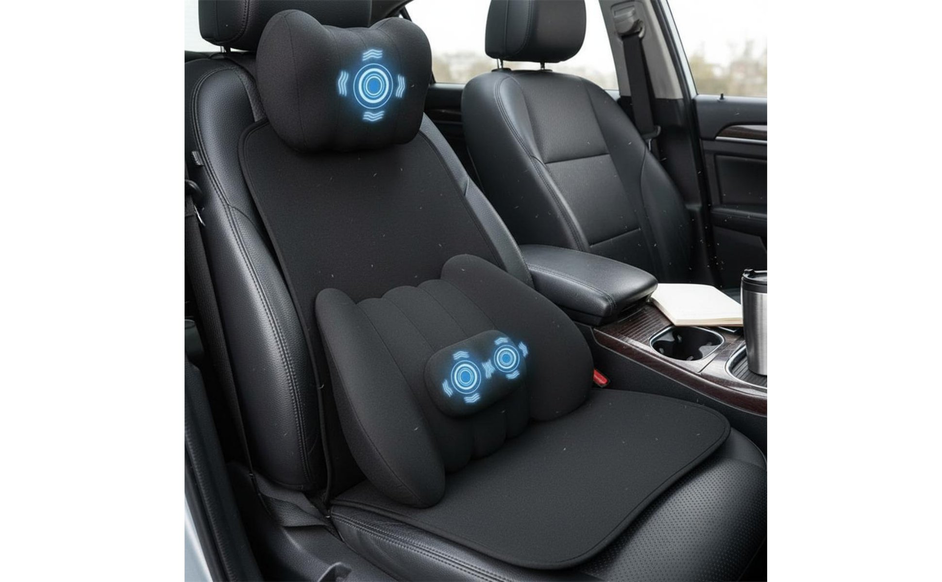 2 Pièces Coussin de Siège de Voiture Massant Intensité Réglable pour Conducteurs