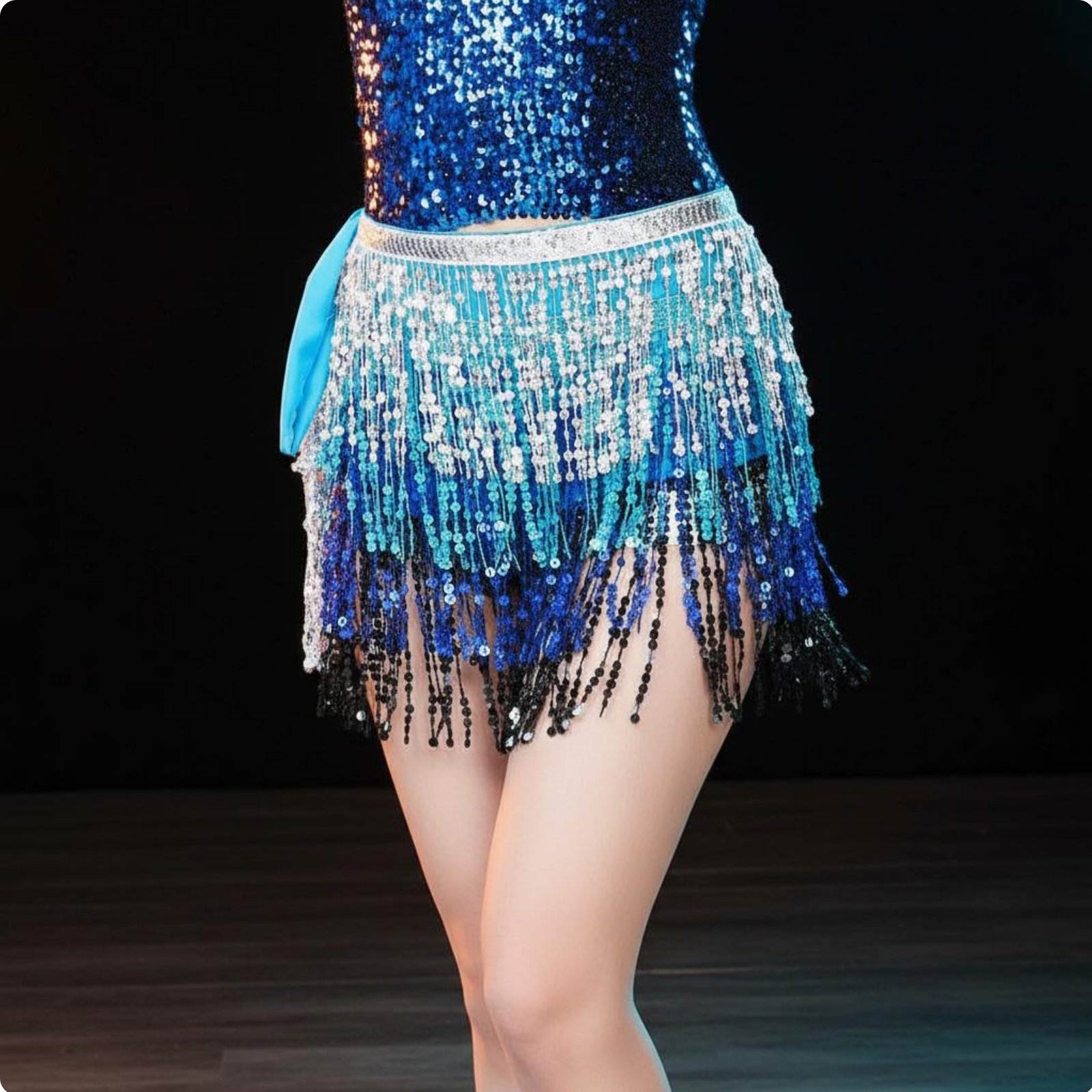 Belly Dance Hip Scarf Sequined Fringe Dance Skirt Adjustable Tie-on Design