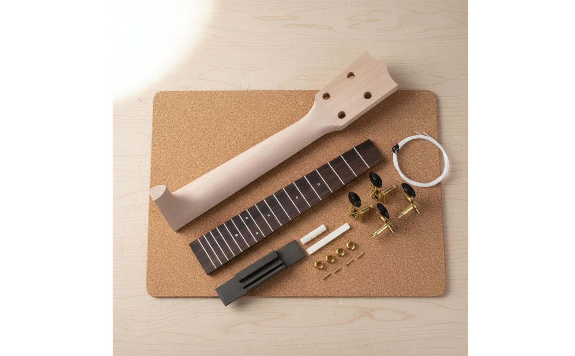 DIY Ukulele Neck Kit Pre-Drilled Tobacco Box Ukulele Parts for Hobbyists, Kids