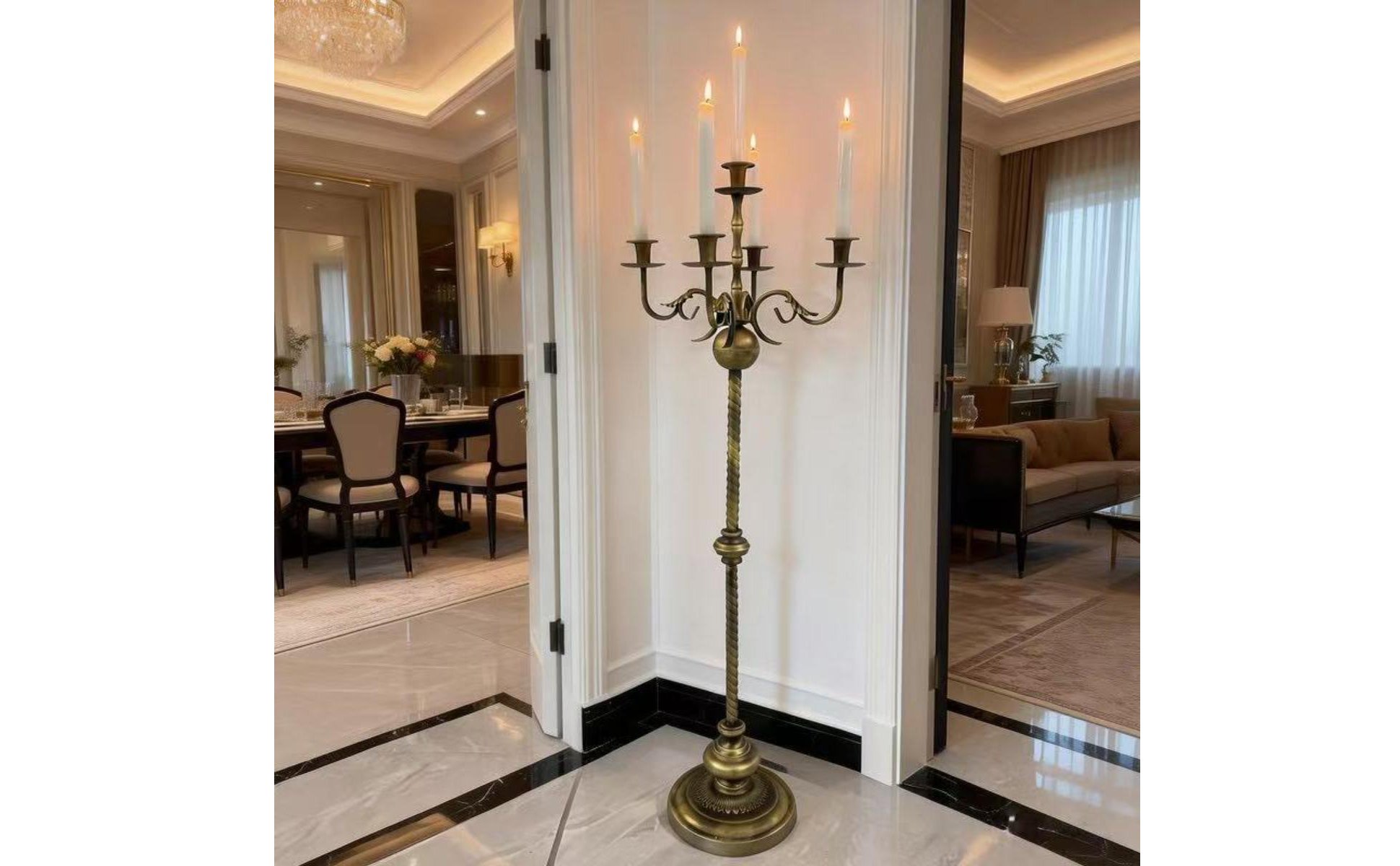 Grand Bougeoir En Métal Finition Couleur Bronze Chandelier de à 5 Branches