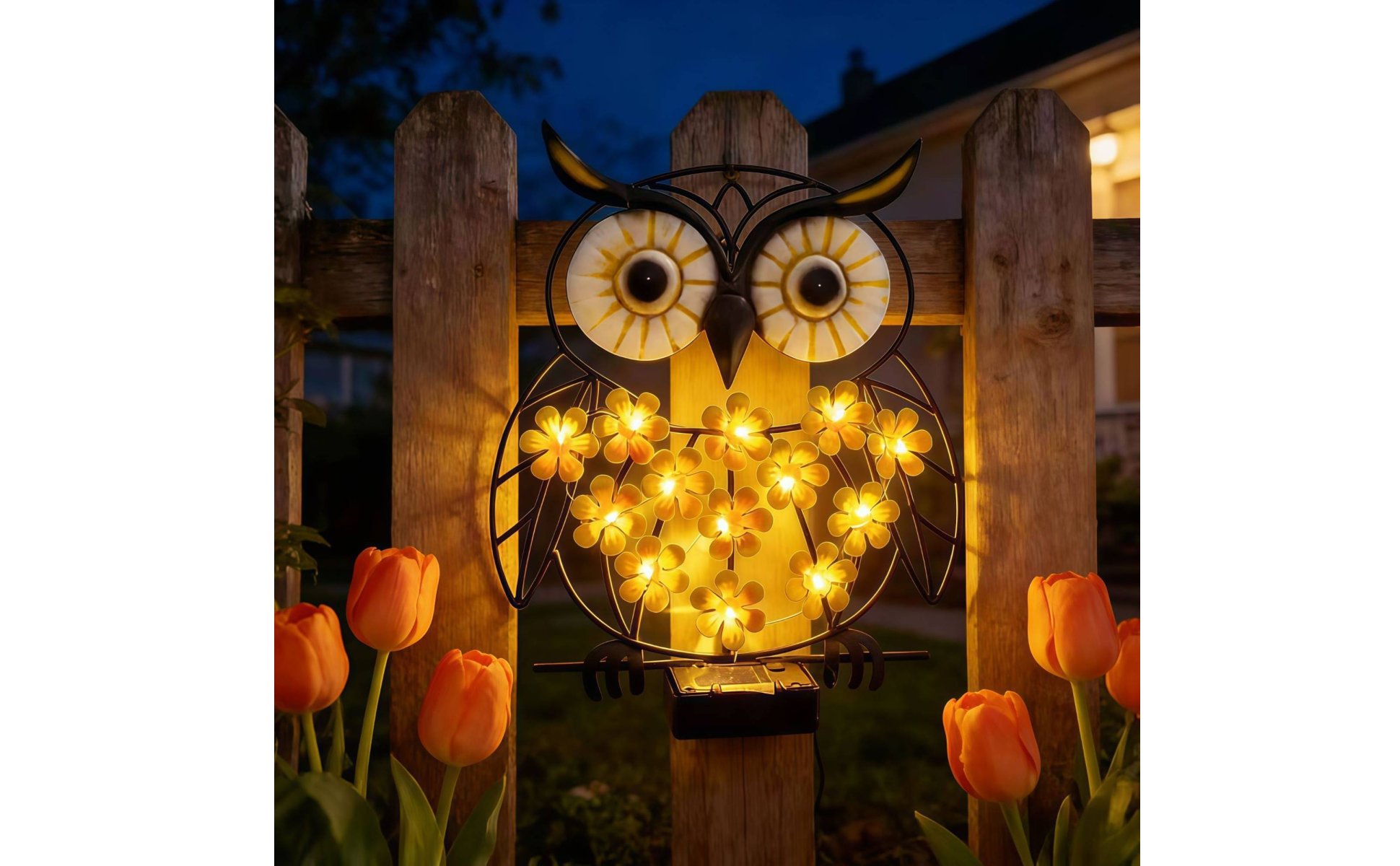 Metal Owl Yard Light Easy Installation LED Owl Garden Lamp Auto On/deactivate