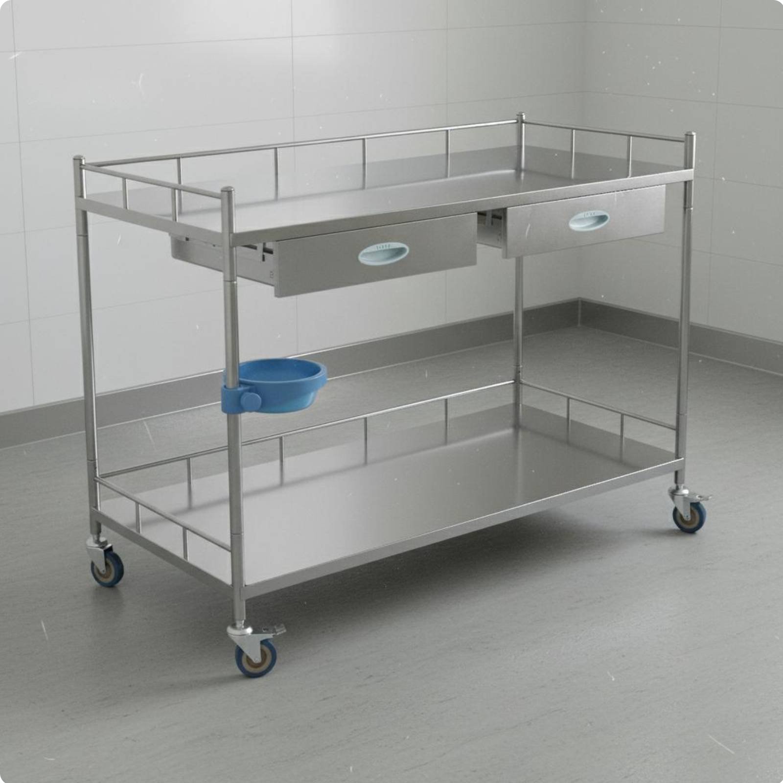 Hospital Treatment Trolley Locking Wheels Stainless Steel Medical Trolley