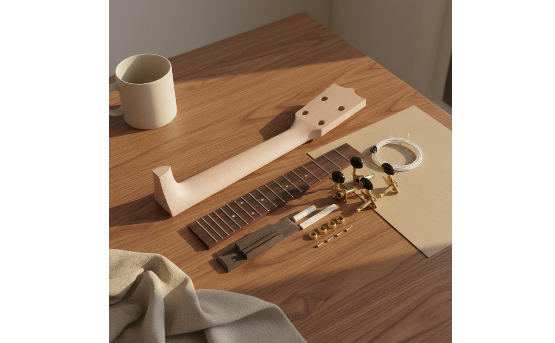 DIY Ukulele Neck Kit Pre-Drilled Tobacco Box Ukulele Parts for Hobbyists, Kids