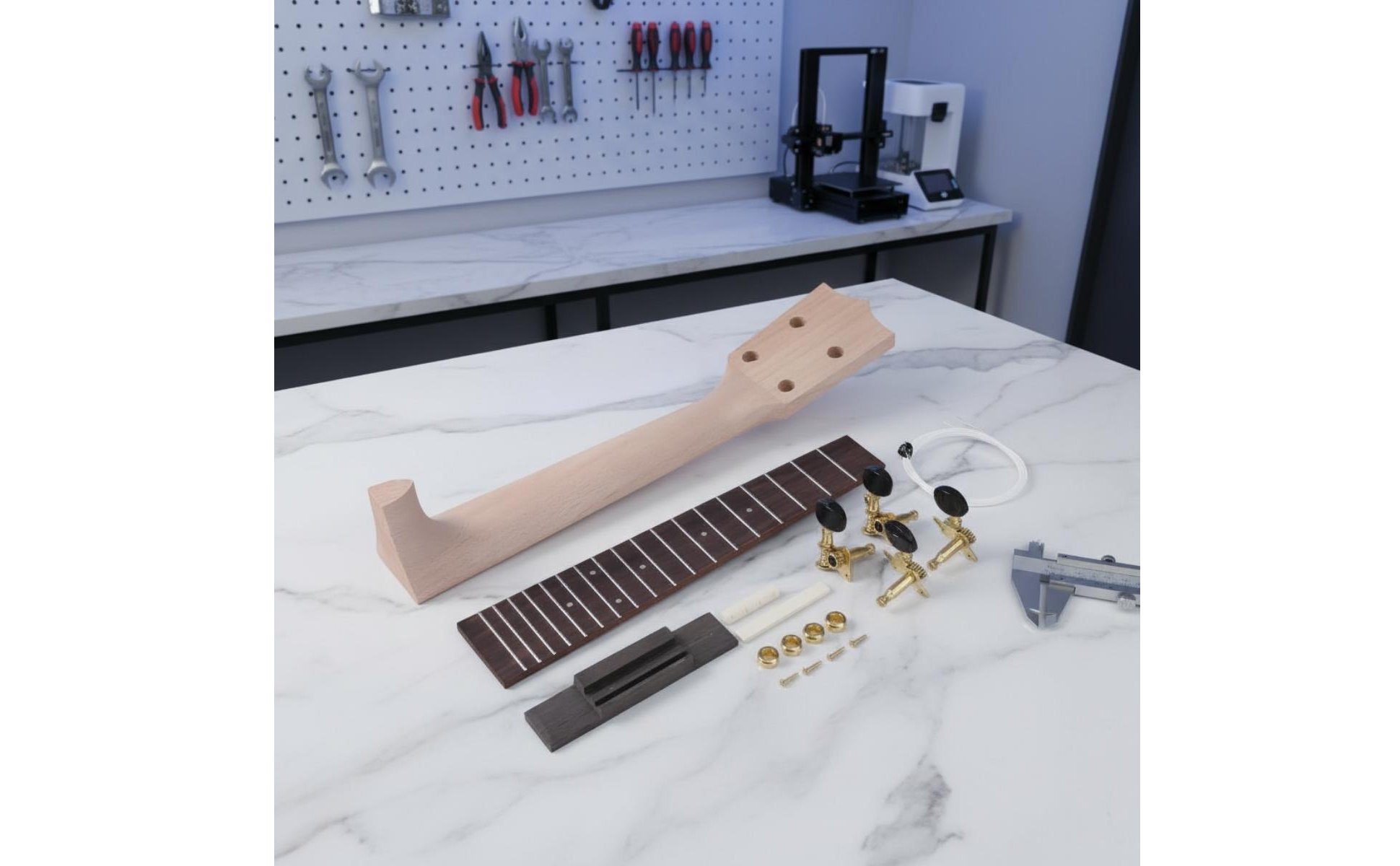 DIY Ukulele Neck Kit Pre-Drilled Tobacco Box Ukulele Parts for Hobbyists, Kids