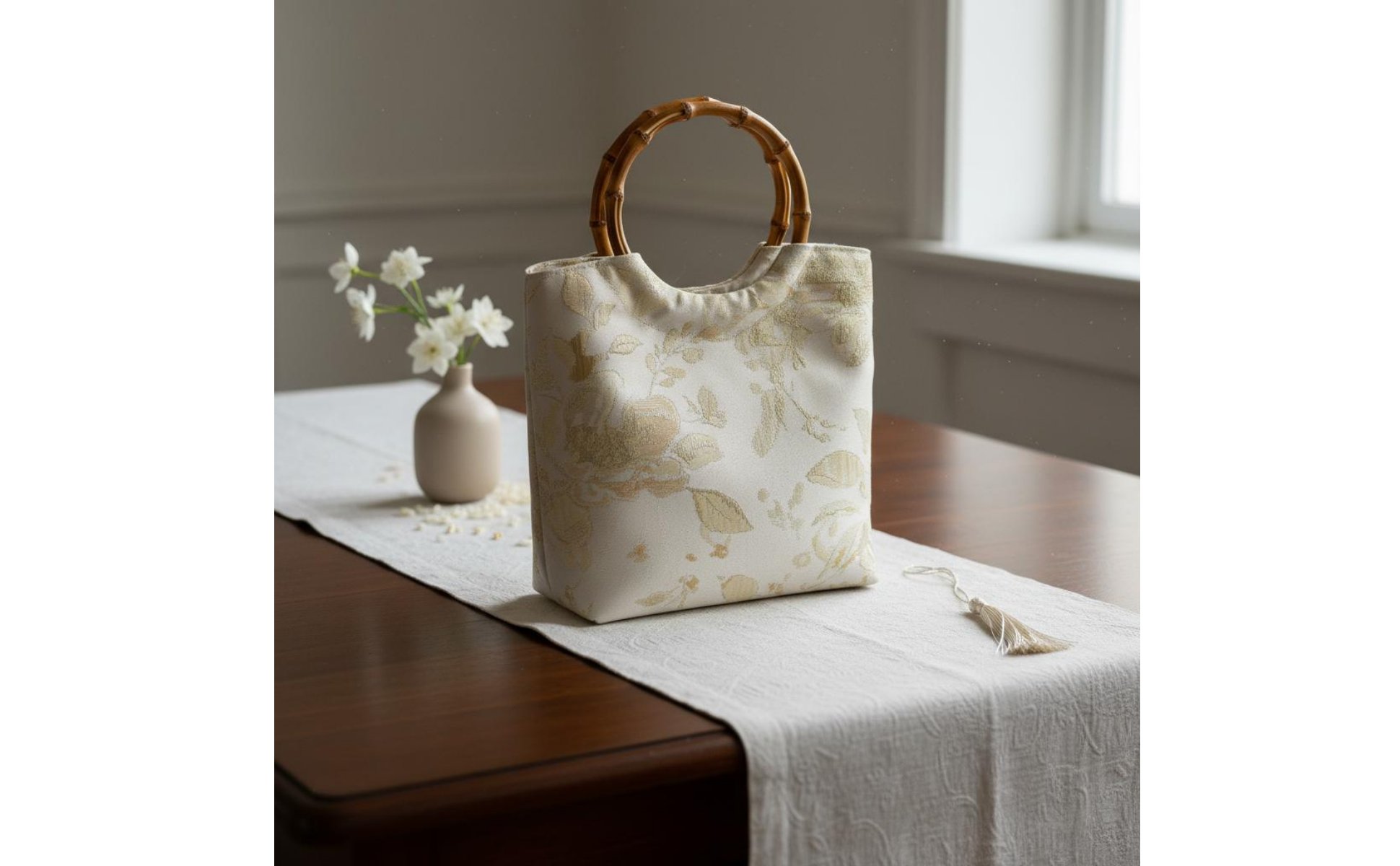 Bamboo Handle Bag Elegant Design Chinese Design Purse for Wedding, Party, Women