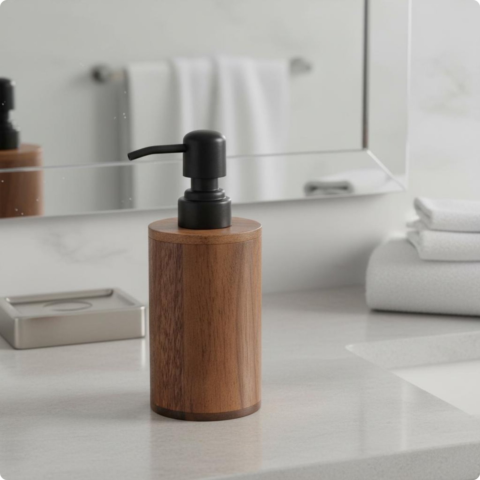 Lotionspender in Walnussholzoptik nachfüllbar Seifenspender aus Holz für Hotel