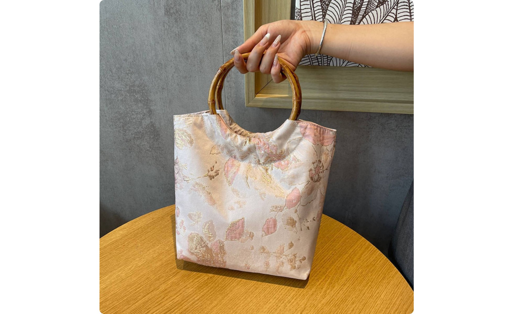 Bamboo Handle Bag Elegant Design Chinese Design Purse for Wedding, Party, Women