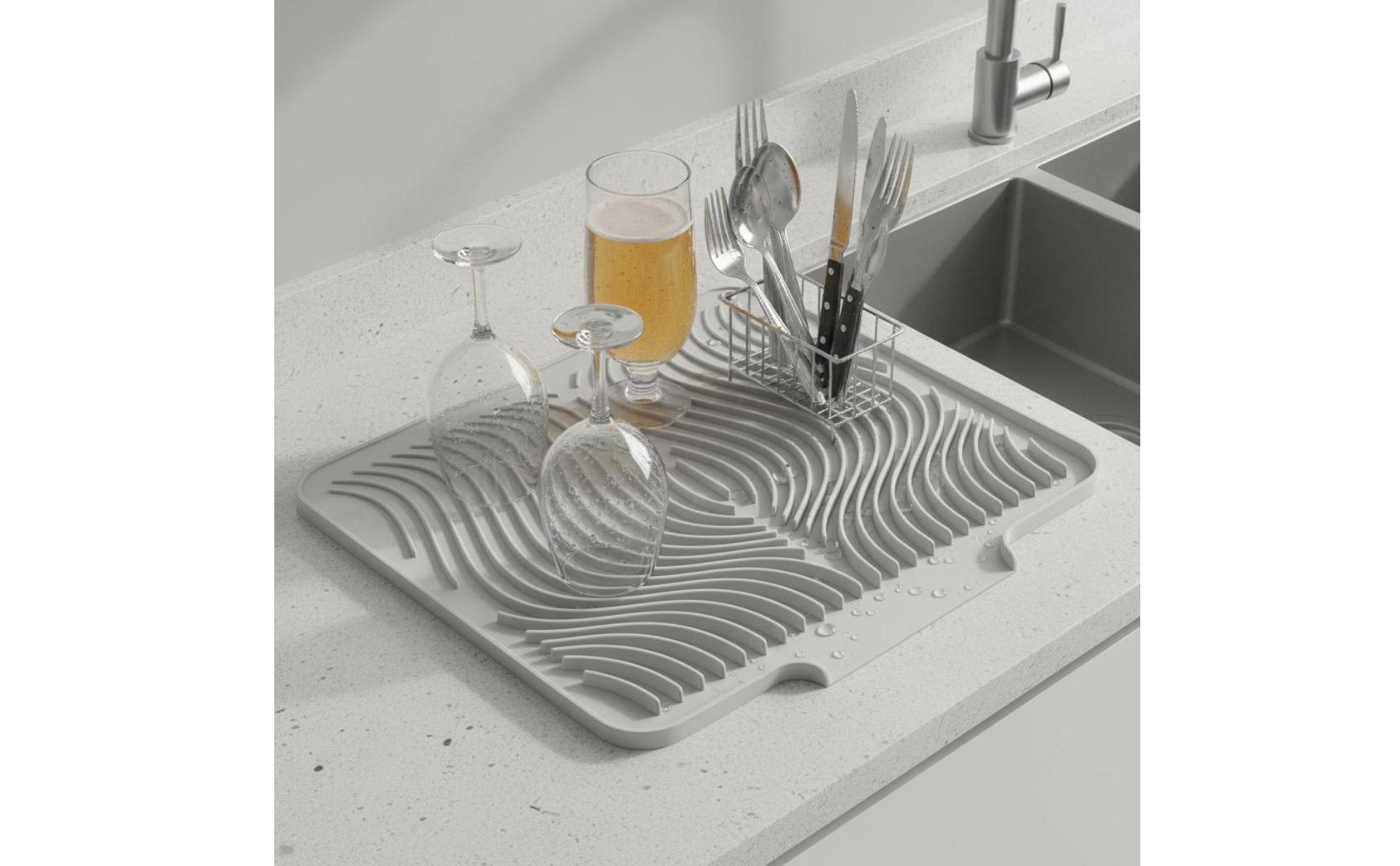 Sloped Draining Tray Heat Resistant Silicone Dish Drying Mat Easy to Clean