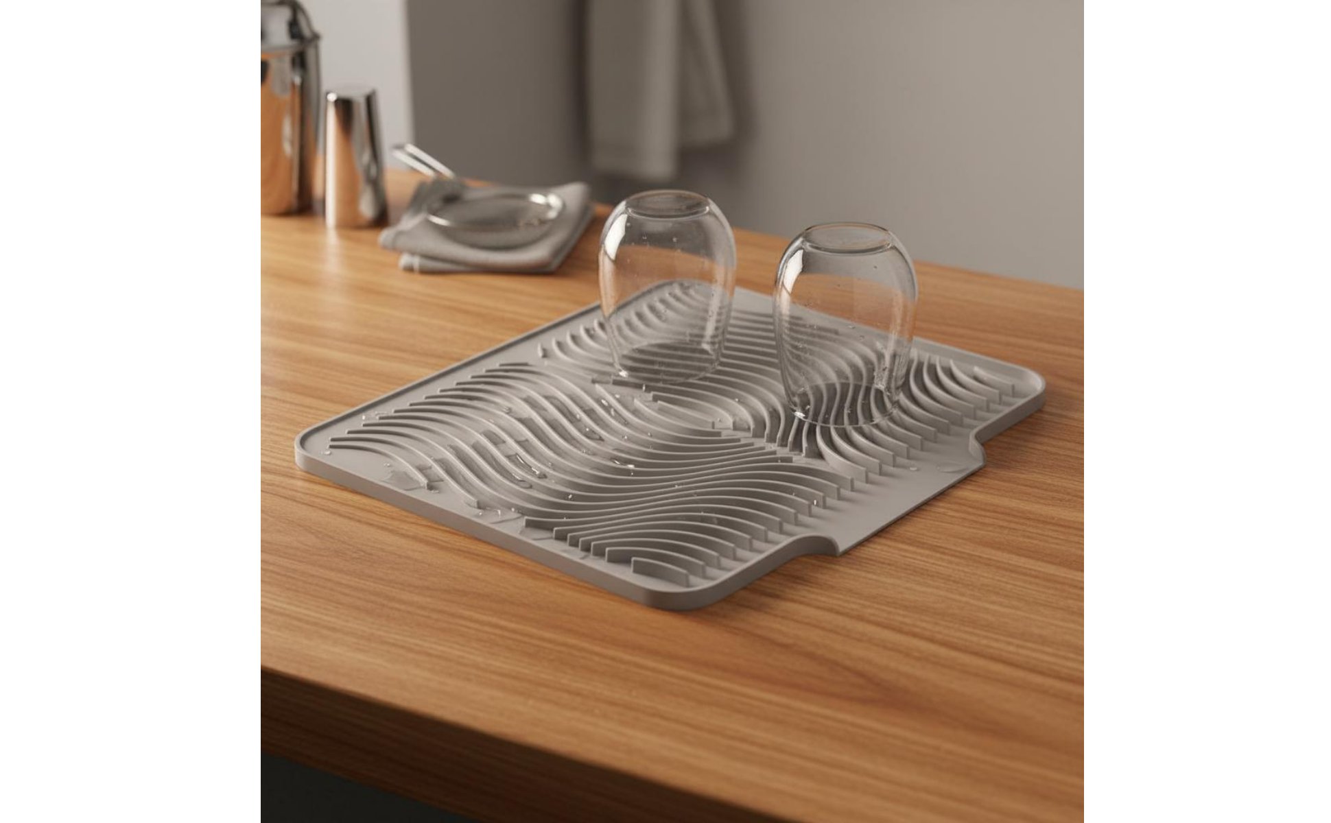 Sloped Draining Tray Heat Resistant Silicone Dish Drying Mat Easy to Clean