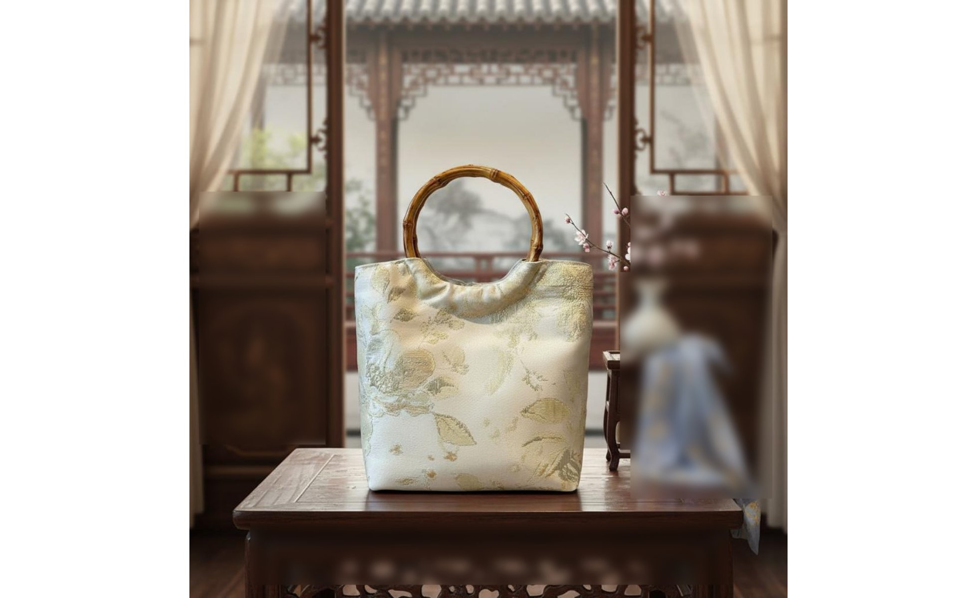 Bamboo Handle Bag Elegant Design Chinese Design Purse for Wedding, Party, Women