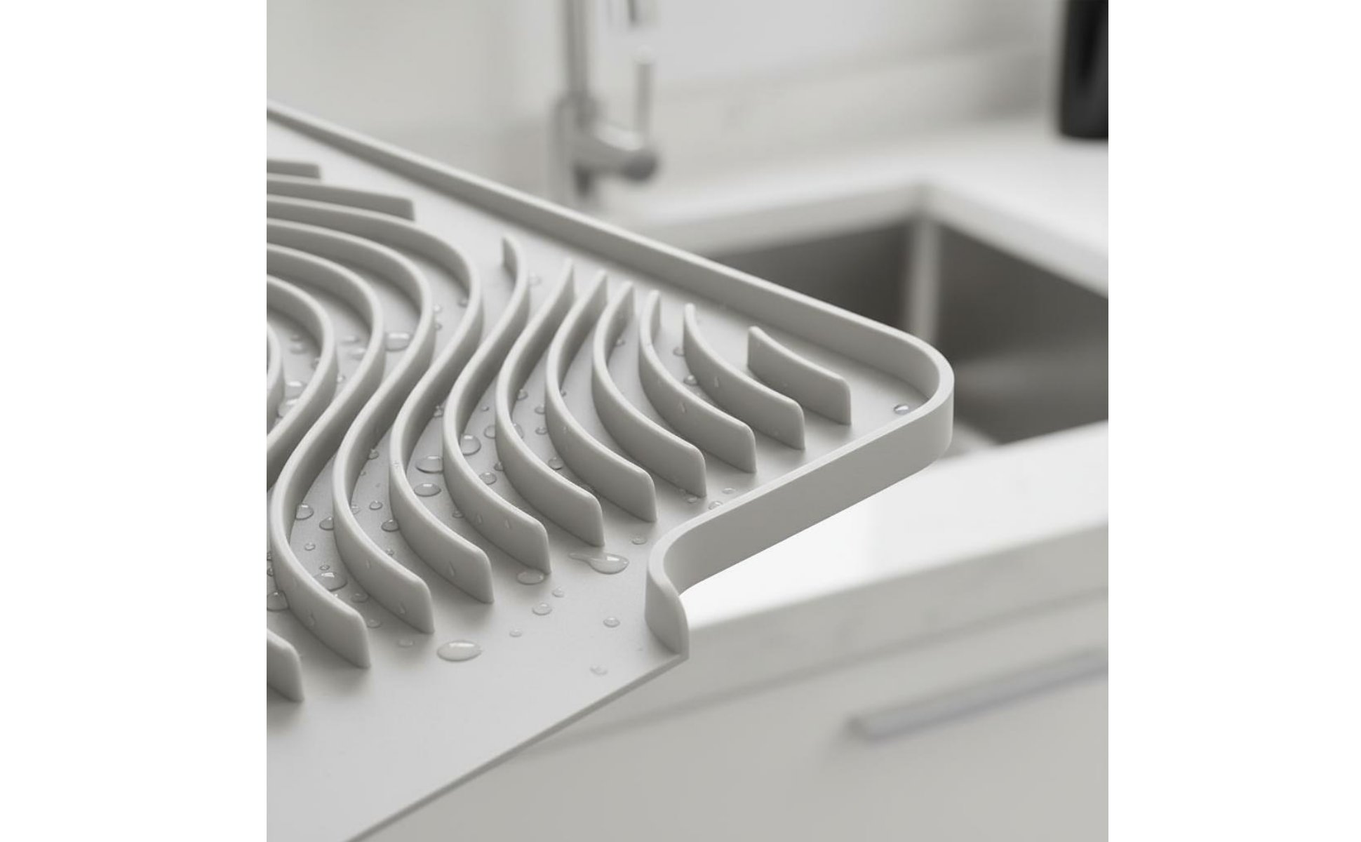 Sloped Draining Tray Heat Resistant Silicone Dish Drying Mat Easy to Clean