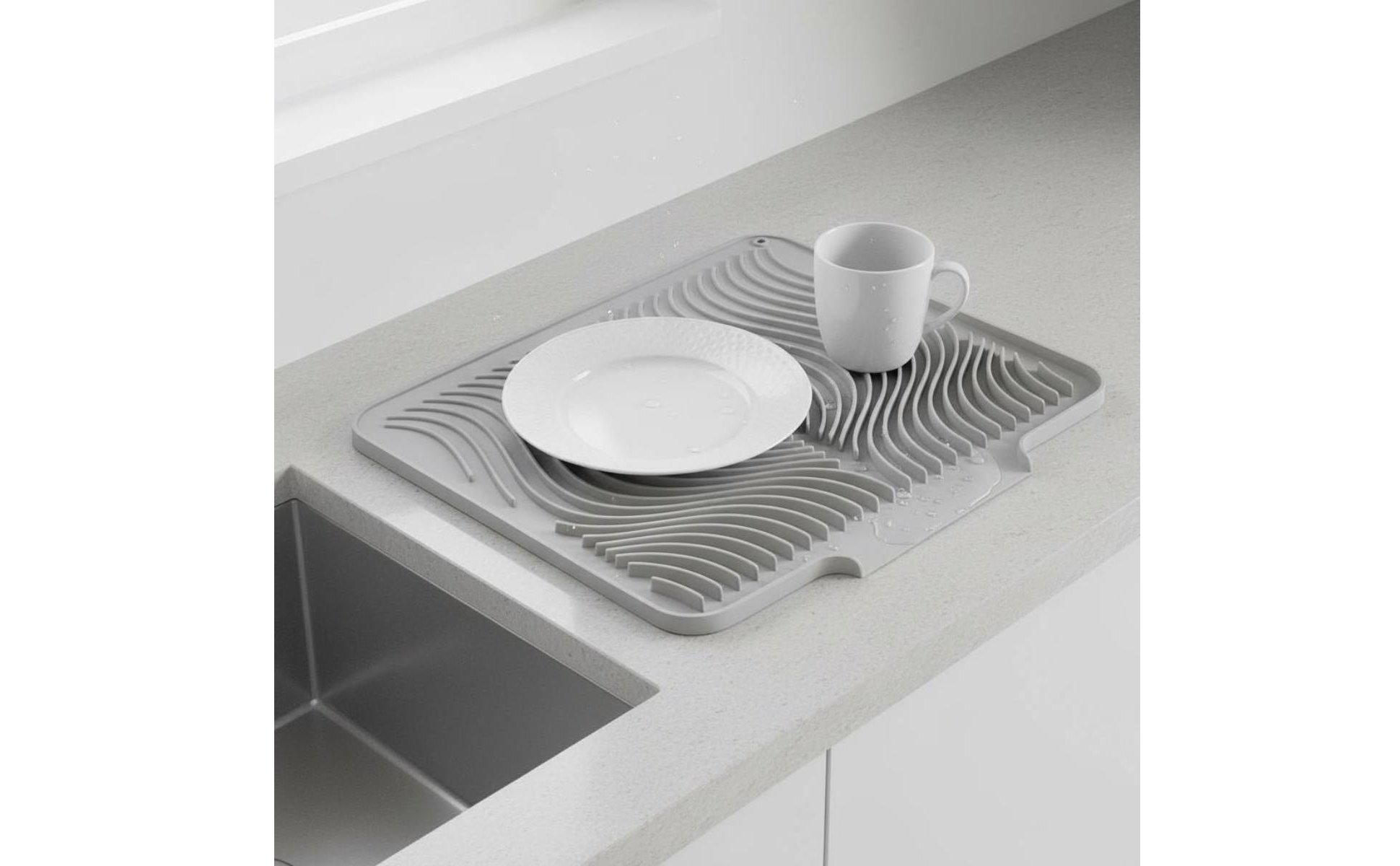 Sloped Draining Tray Heat Resistant Silicone Dish Drying Mat Easy to Clean
